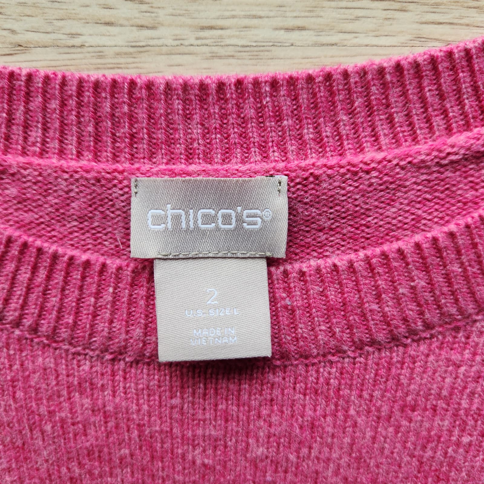 Chico’s Peace Love Chic Crew Neck Sweater Cashmere Wool Blend Pink Women's 2 (L) - Thumbnail 6