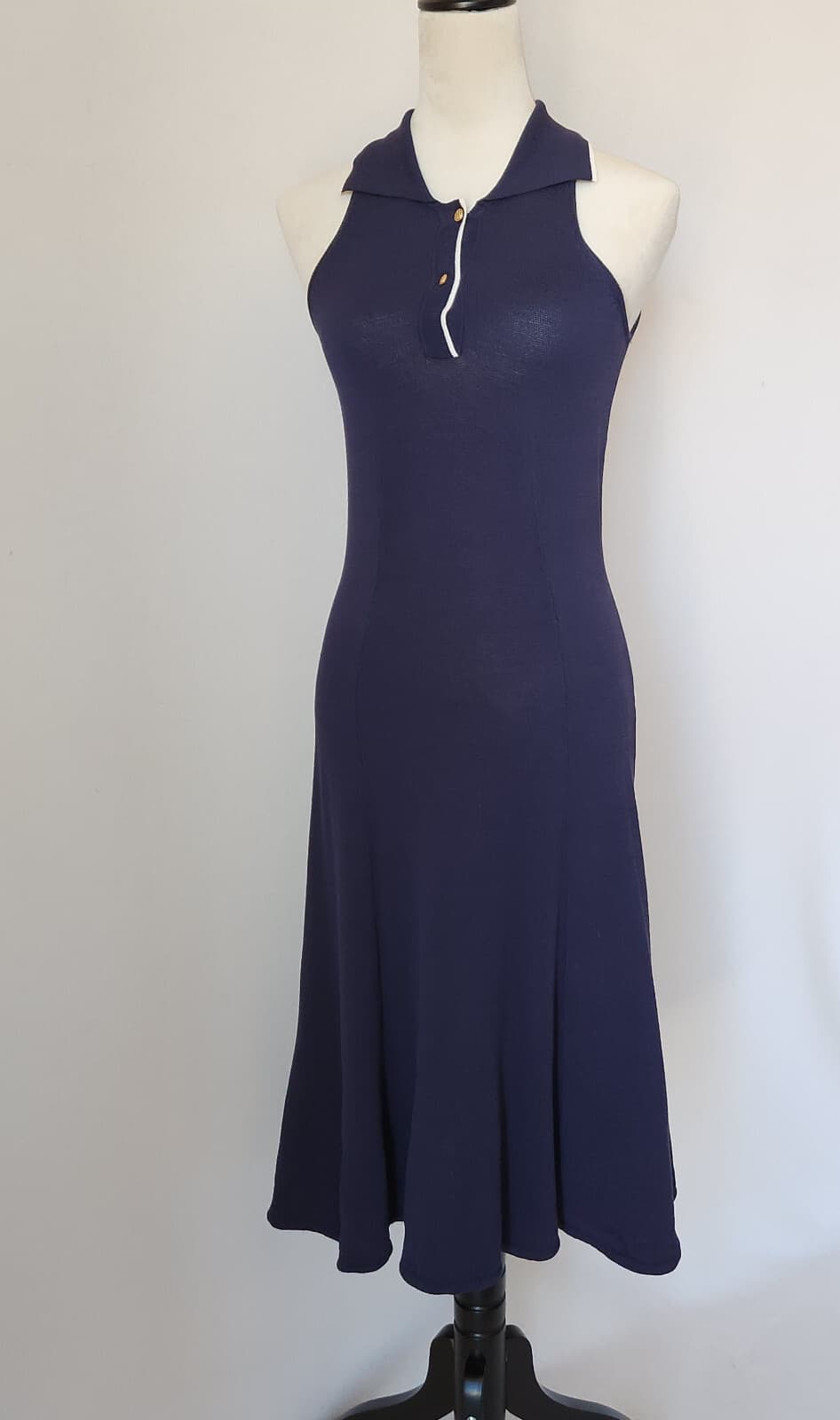 NWT Bloomingdale's Midi A-Line Polo-Dress Sleeveless Stretch Knit Navy Womens PS - Thumbnail 2