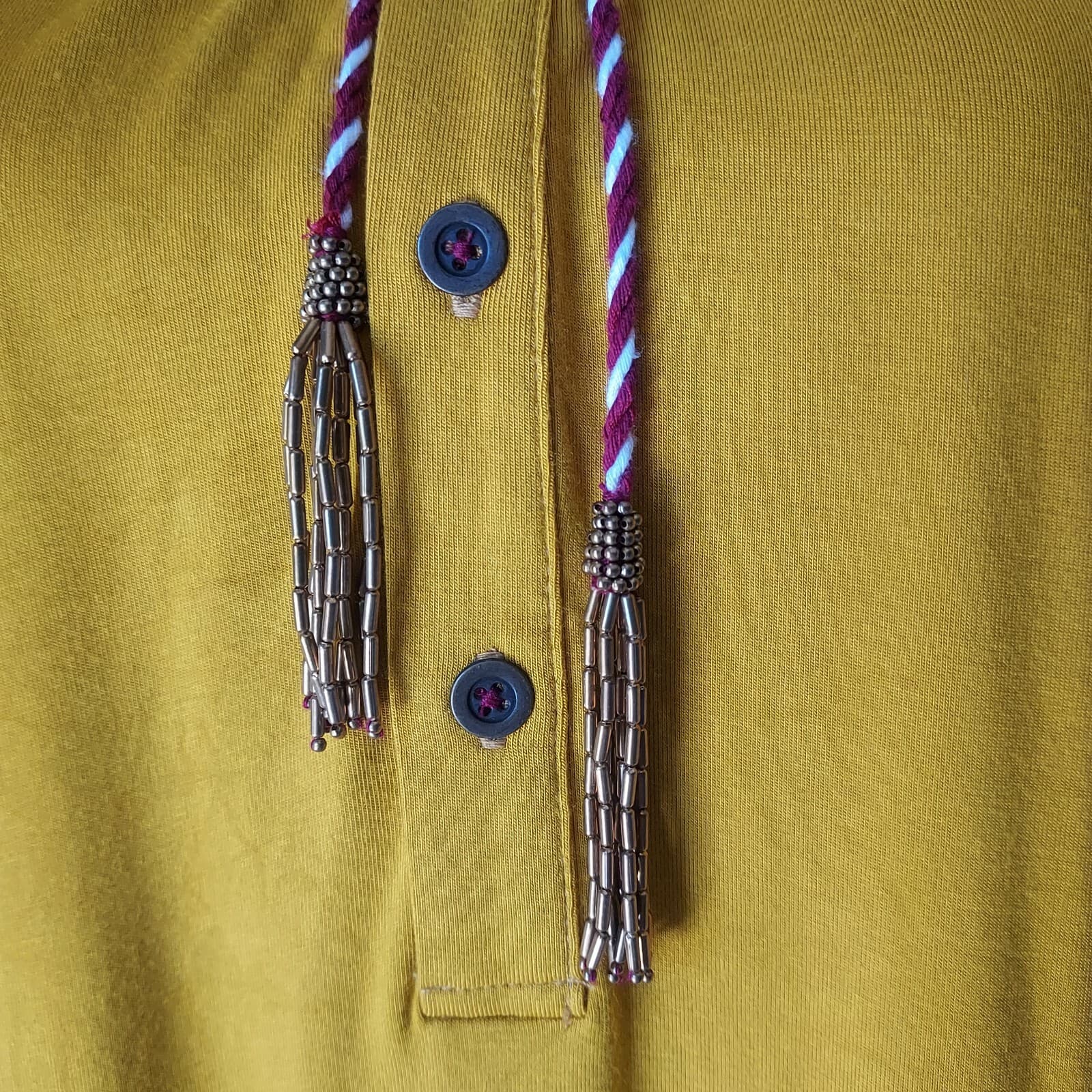 Akemi + Kin Anthropologie Goldie Tunic Top Tassel Long Sleeve Mustard Women Sz.M - Thumbnail 3