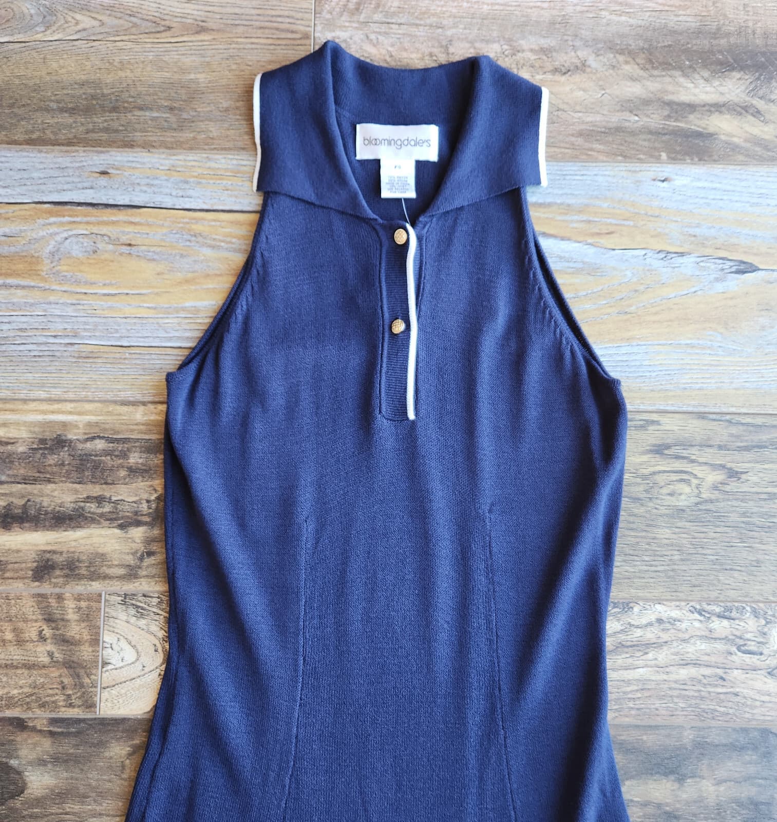 NWT Bloomingdale's Midi A-Line Polo-Dress Sleeveless Stretch Knit Navy Womens PS - Thumbnail 5