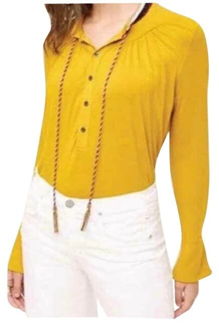 Akemi + Kin Anthropologie Goldie Tunic Top Tassel Long Sleeve Mustard Women Sz.M - Thumbnail 2