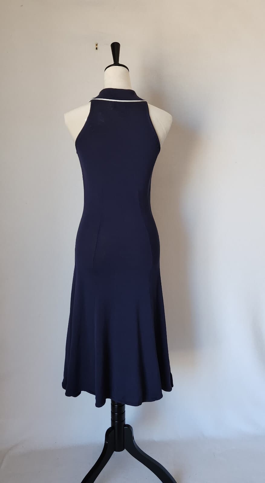 NWT Bloomingdale's Midi A-Line Polo-Dress Sleeveless Stretch Knit Navy Womens PS - Thumbnail 6