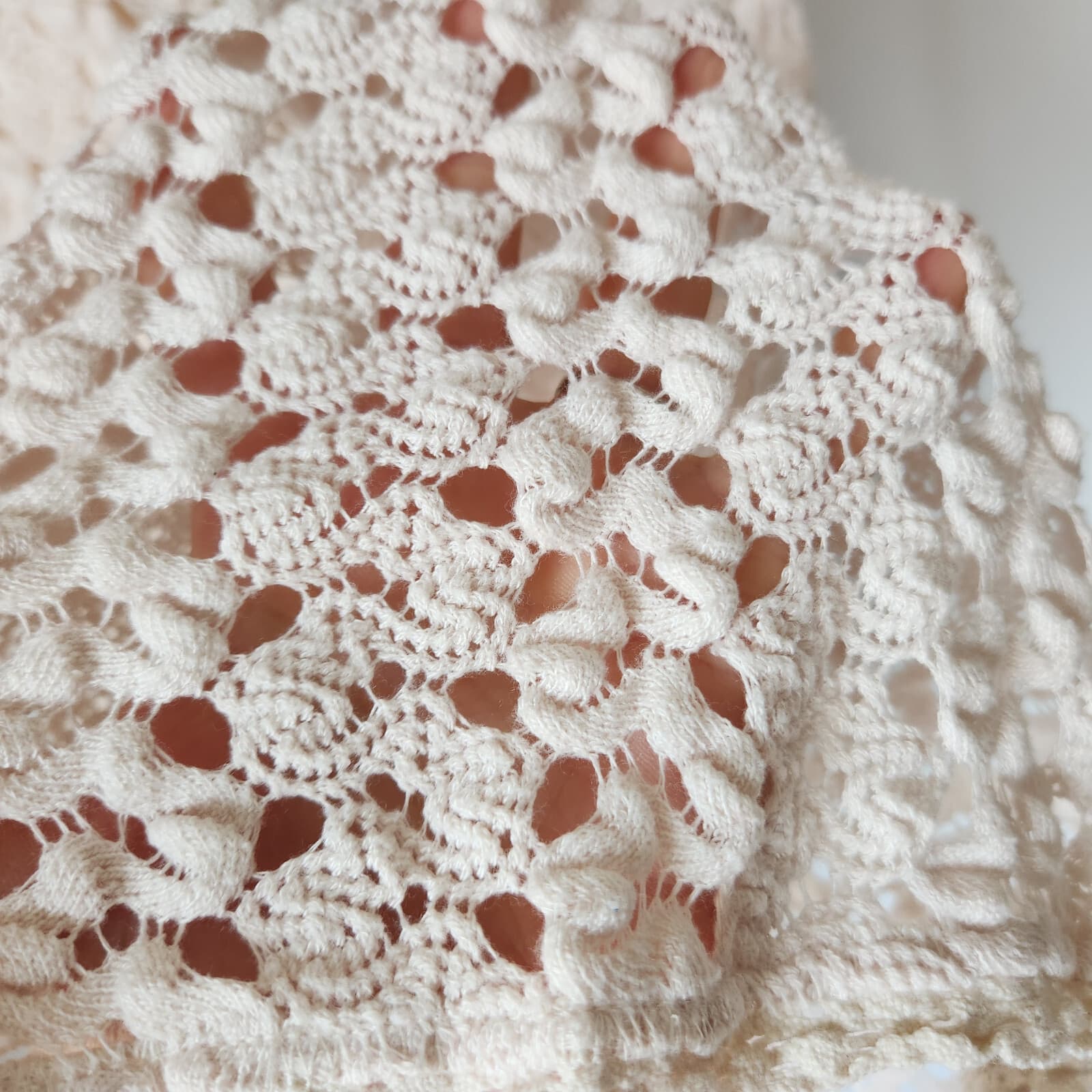 Free People Ivory Lace Crochet Gypsy Mini Dress Scoop-Back Long Bell Sleeve Sz.L - Thumbnail 5
