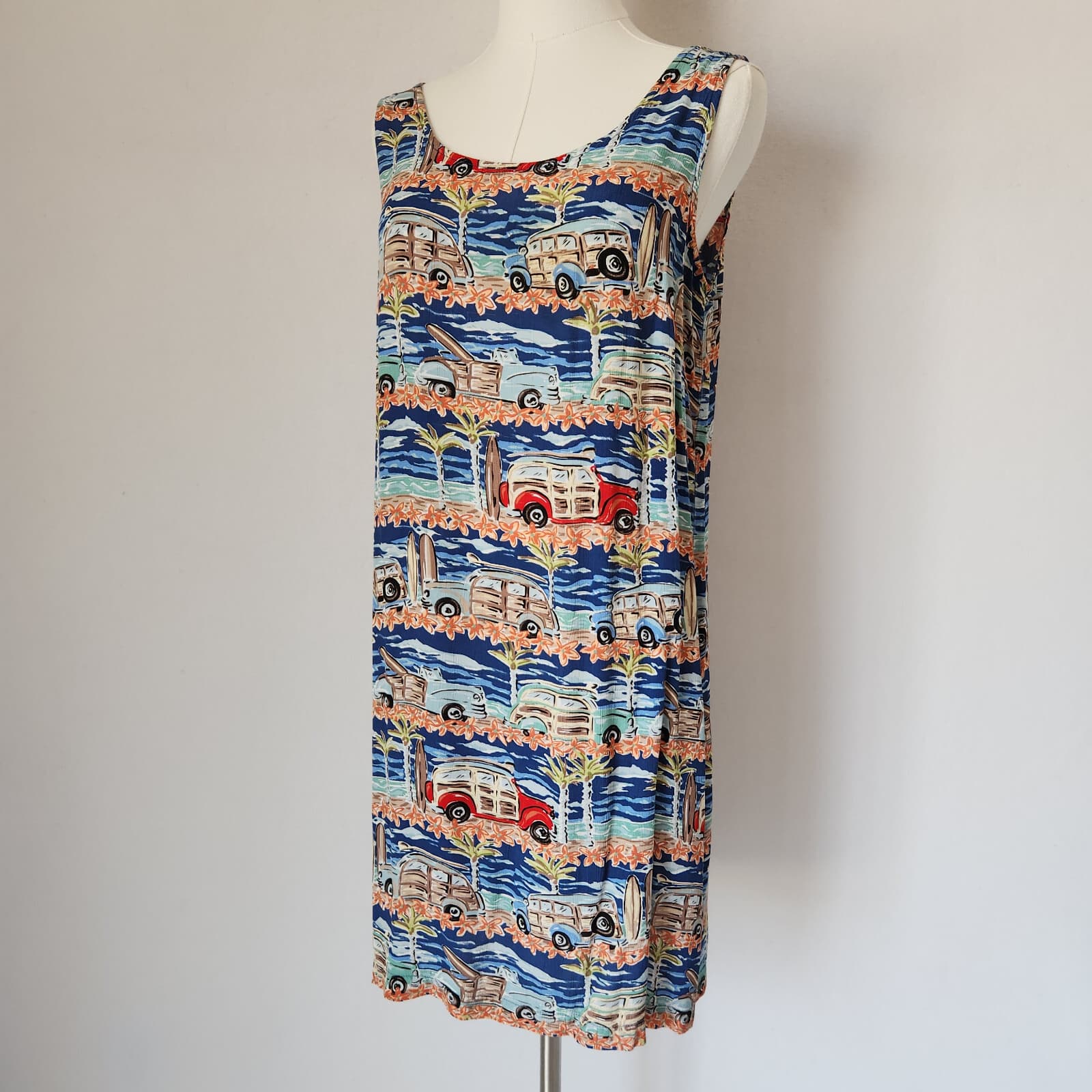 Vintage Weekend Traffic Wagon Surfer Aloha Hawaii Shift Dress Sleeveless Sz.L - Thumbnail 2