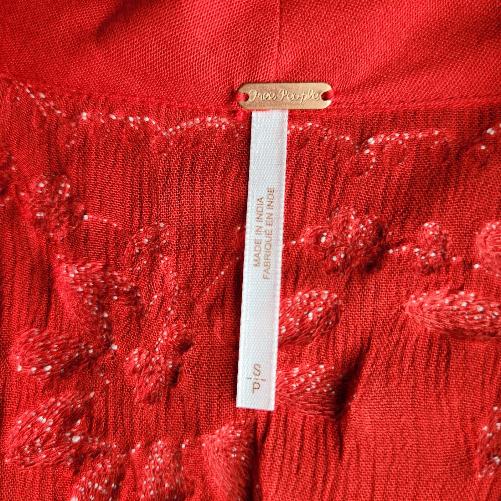 Free People Embroidered Fable Boho Midi Dress 3/4 Sleeve Gauze Red White Sz.S - Thumbnail 15