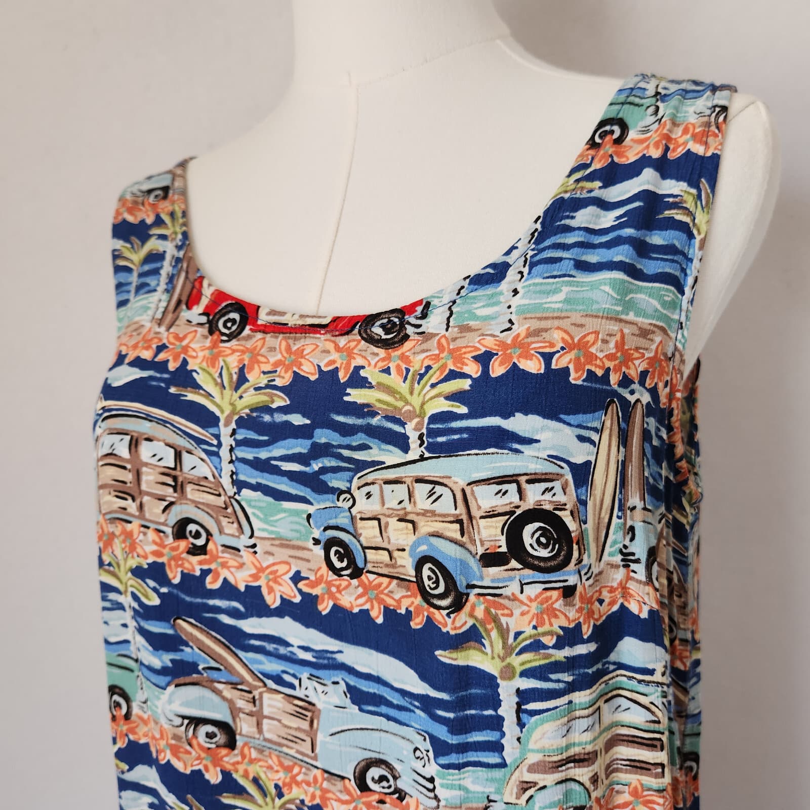 Vintage Weekend Traffic Wagon Surfer Aloha Hawaii Shift Dress Sleeveless Sz.L - Thumbnail 4