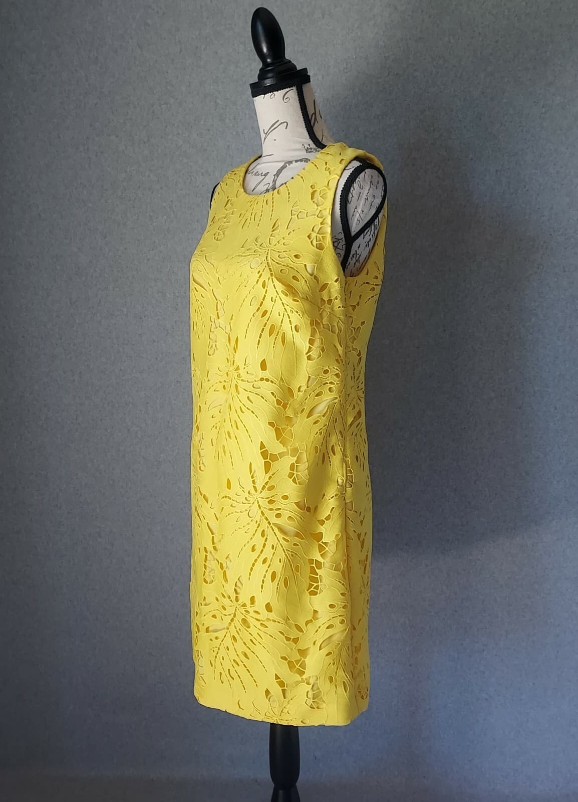 Banana Republic Leaf Lace Mini Tunic Sheath Dress Sleeveless Lined Yellow Sz.10 - Thumbnail 5