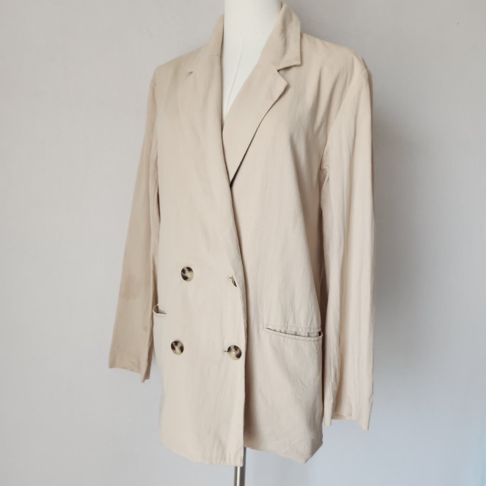 CECIL McBEE Japan Double Breast Blazer Pocket Cotton Blend Beige Women's F - Thumbnail 2