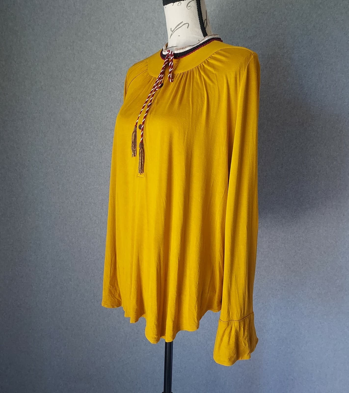 Akemi + Kin Anthropologie Goldie Tunic Top Tassel Long Sleeve Mustard Women Sz.M - Thumbnail 6