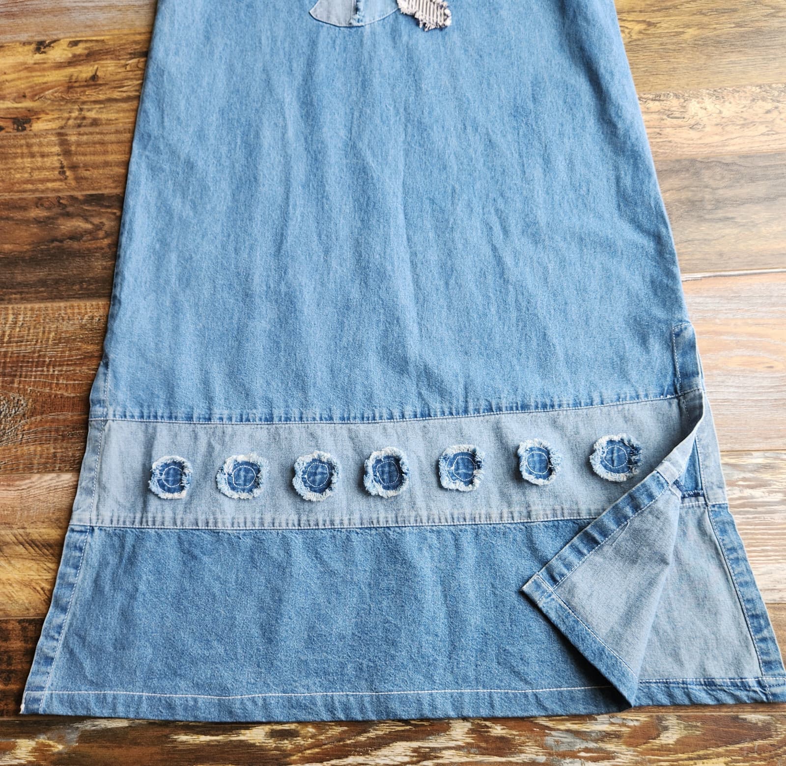 Vintage Draper's & Damon's Fish Appliqué Denim Midi Dress Short Sleeve Cotton L - Thumbnail 7