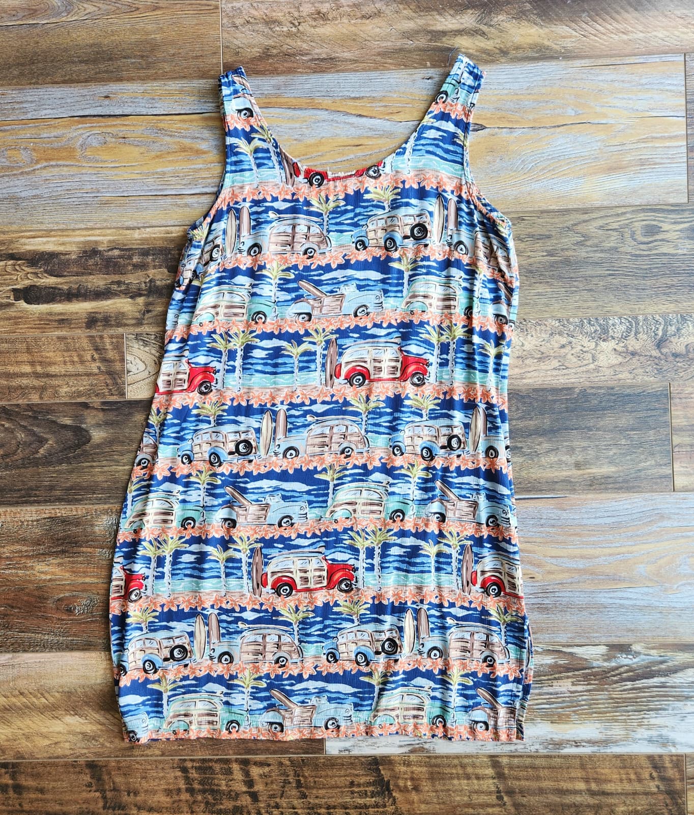 Vintage Weekend Traffic Wagon Surfer Aloha Hawaii Shift Dress Sleeveless Sz.L - Thumbnail 6