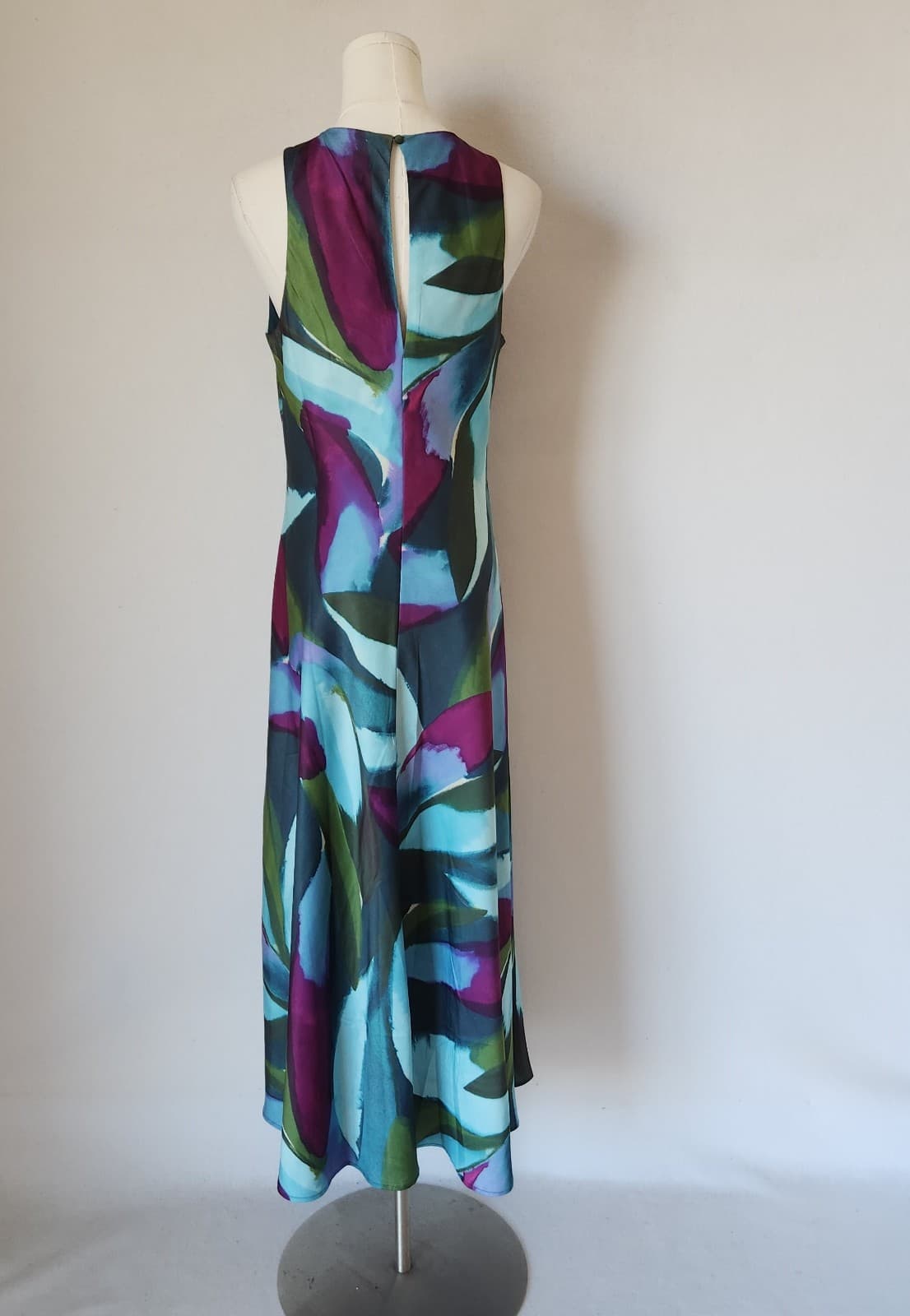Banana Republic Satin Silky Crepe Midi Shift Dress Sleeveless Teal Peacock Sz.S - Thumbnail 7