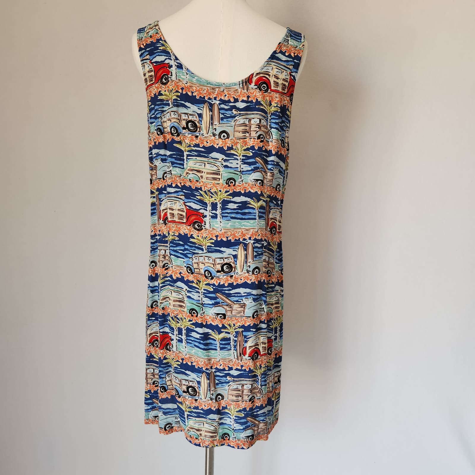 Vintage Weekend Traffic Wagon Surfer Aloha Hawaii Shift Dress Sleeveless Sz.L - Thumbnail 5