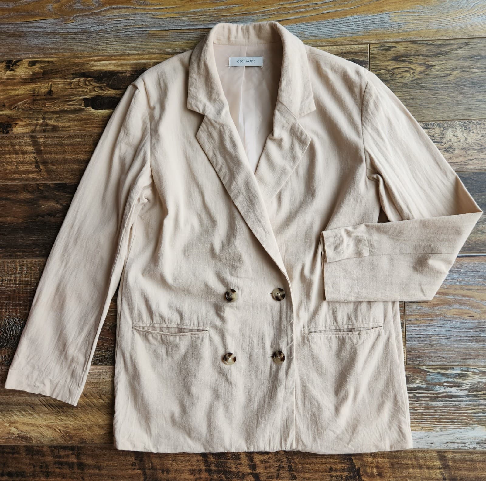 CECIL McBEE Japan Double Breast Blazer Pocket Cotton Blend Beige Women's F - Thumbnail 3