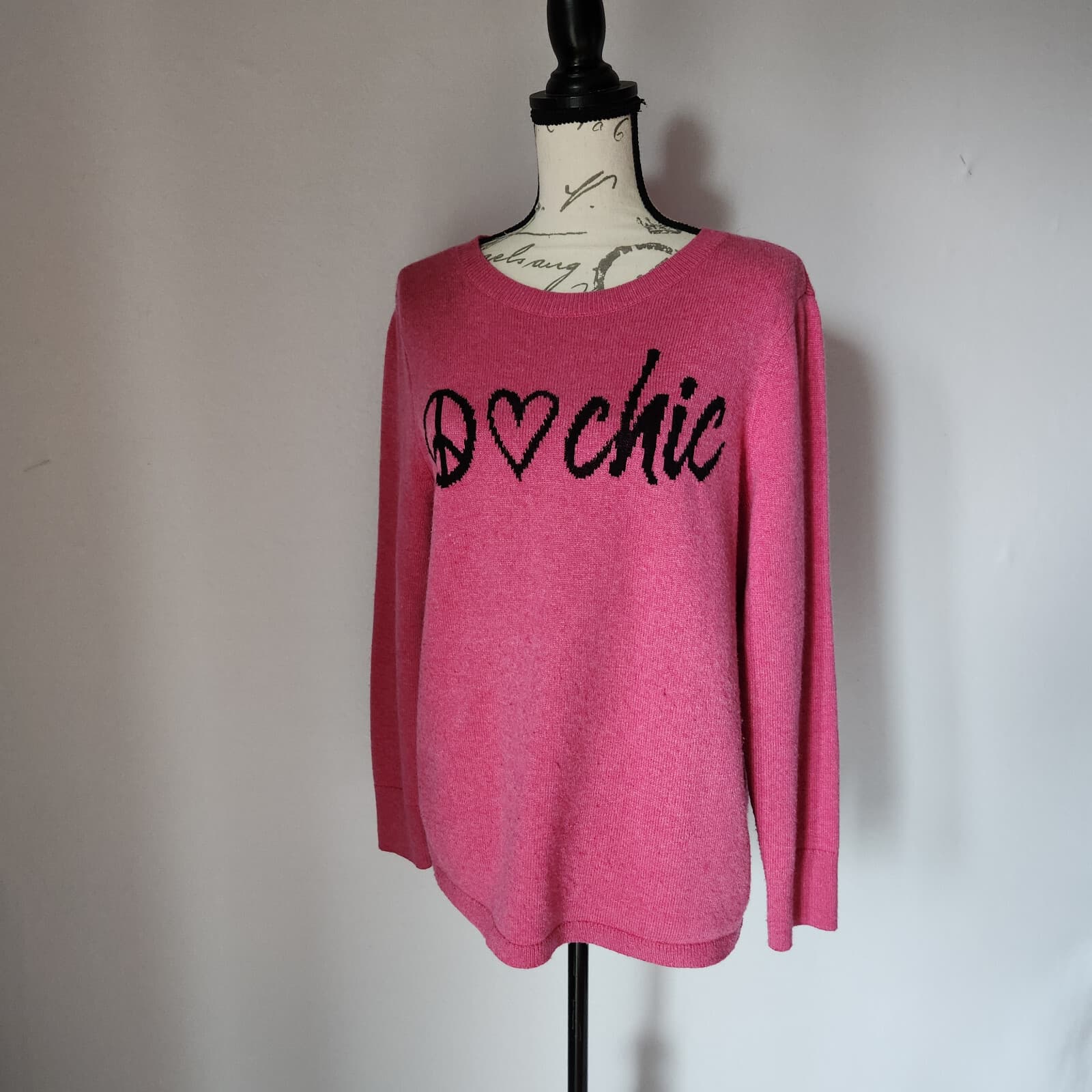 Chico’s Peace Love Chic Crew Neck Sweater Cashmere Wool Blend Pink Women's 2 (L) - Thumbnail 2