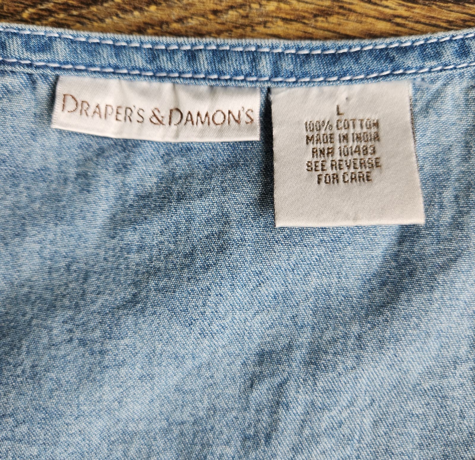 Vintage Draper's & Damon's Fish Appliqué Denim Midi Dress Short Sleeve Cotton L - Thumbnail 10