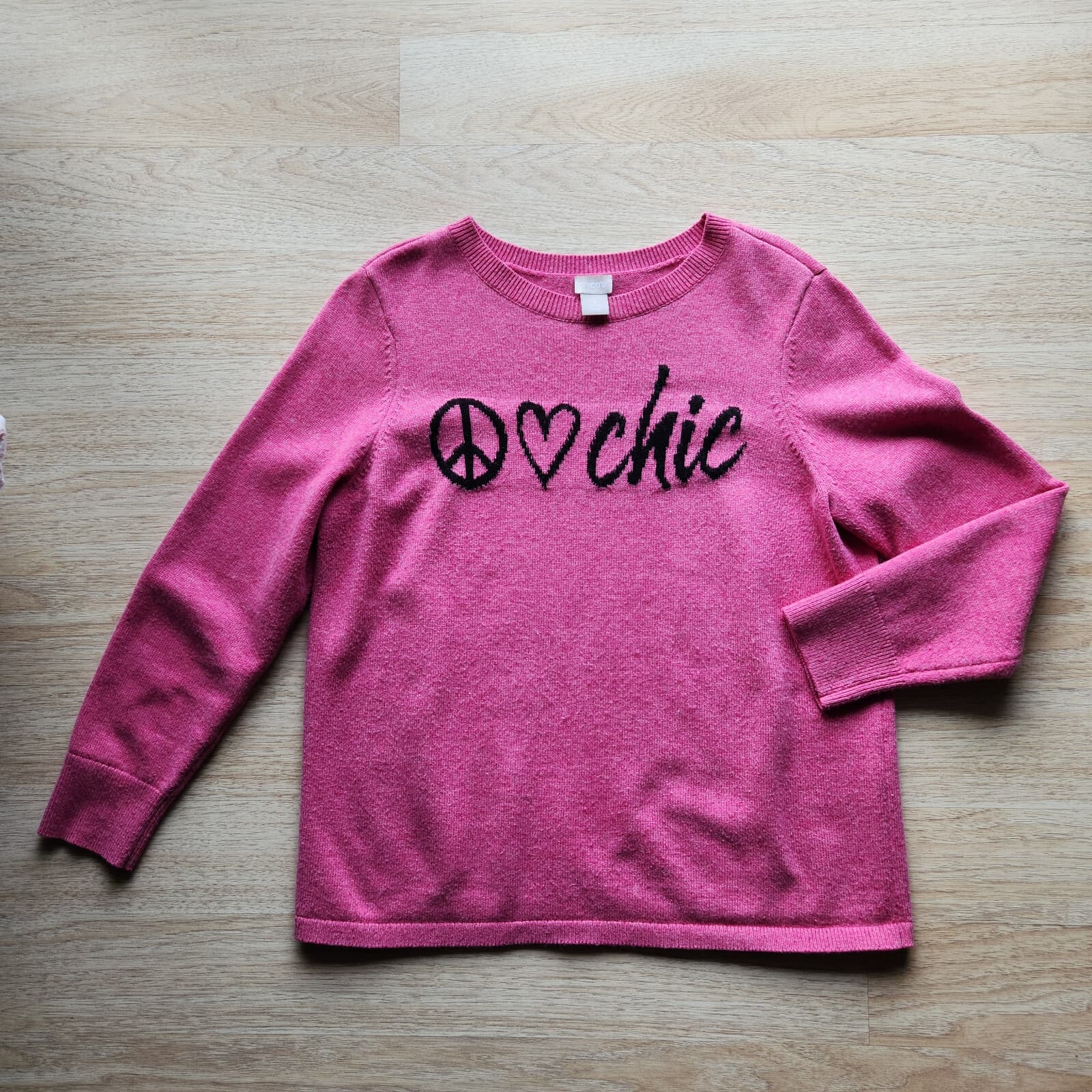 Chico’s Peace Love Chic Crew Neck Sweater Cashmere Wool Blend Pink Women's 2 (L) - Thumbnail 5