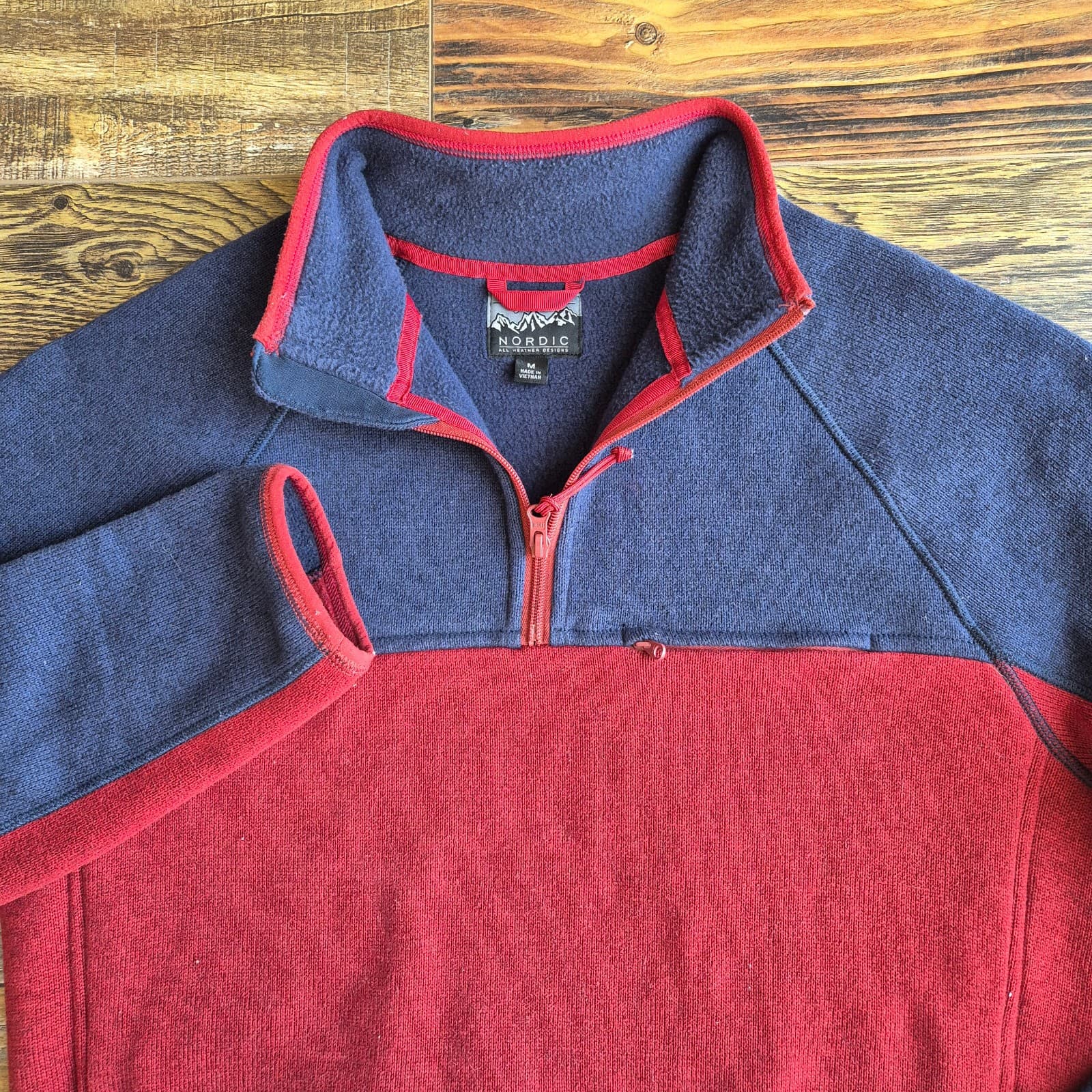 J.Crew Nordic Polartec Fleece 1/4 Zip Sweater Pullover Zip-Pocket Red Blue Men M - Thumbnail 2