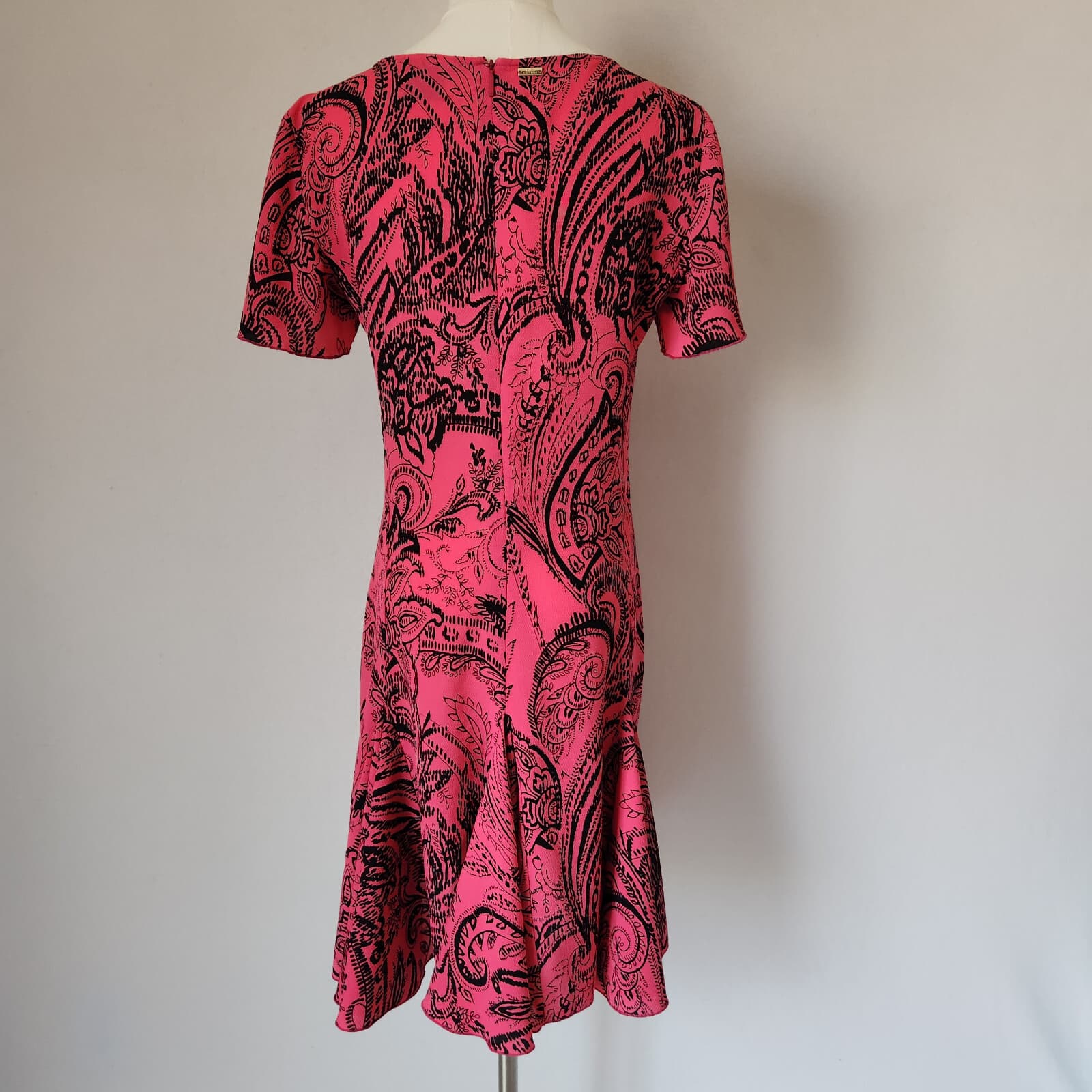 Armani Exchange Paisley Mermaid Hem Mini Dress Short Sleeve Pink Black Women's 6 - Thumbnail 5