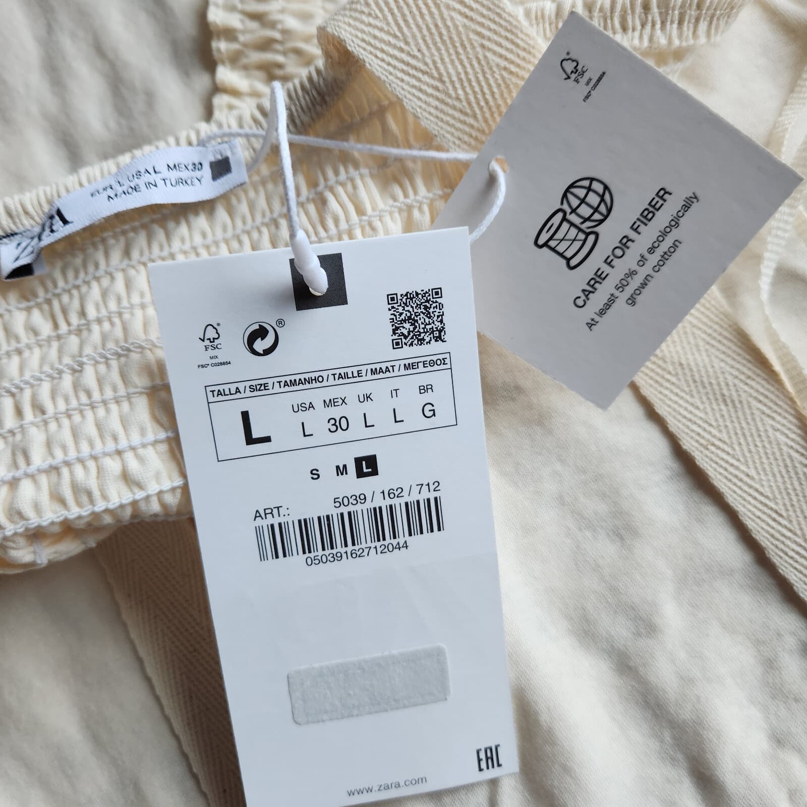 NWT ZARA Swirls Lace Cropped Top Shoulder-Strap Smock-Back Cotton Ivory Women L - Thumbnail 7