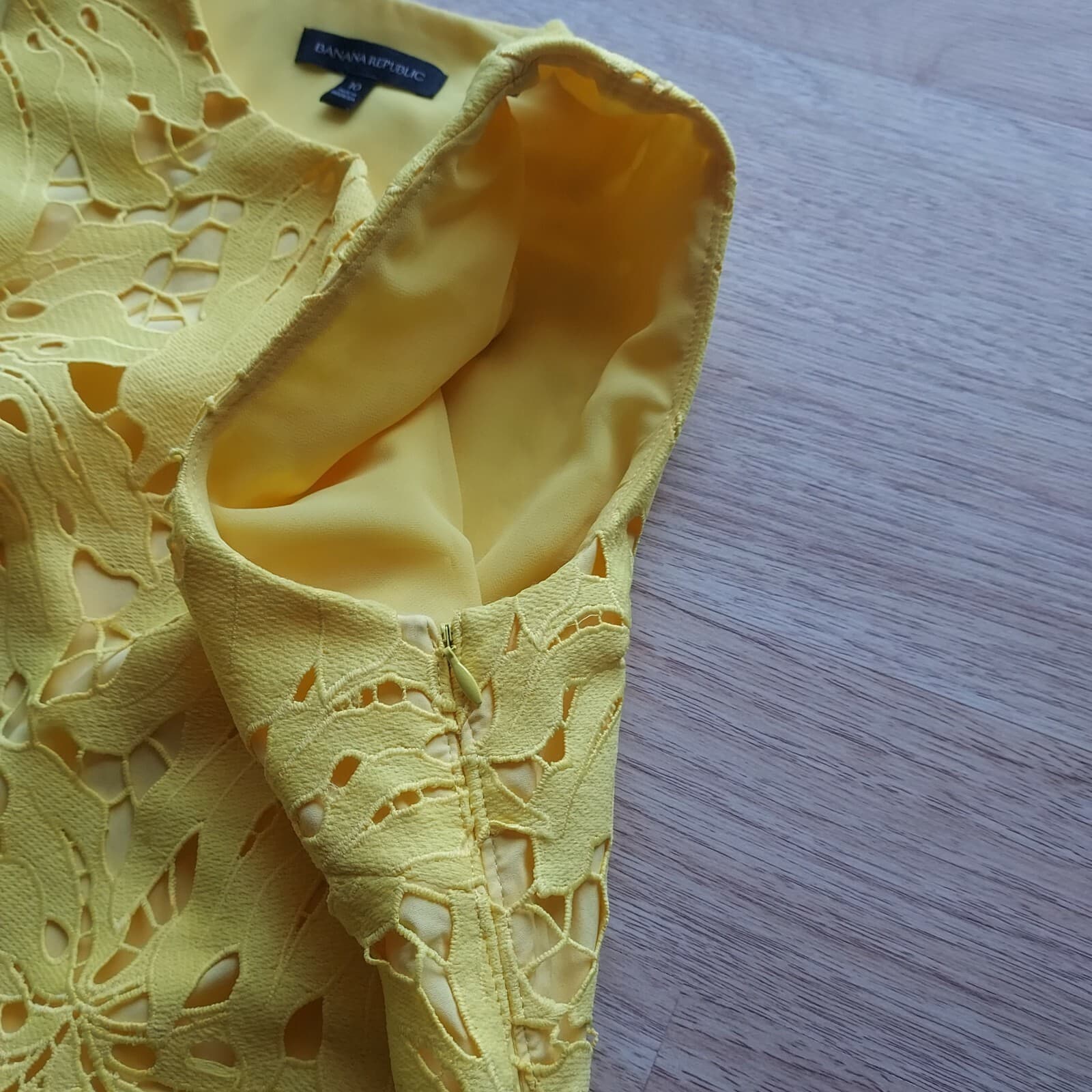 Banana Republic Leaf Lace Mini Tunic Sheath Dress Sleeveless Lined Yellow Sz.10 - Thumbnail 8