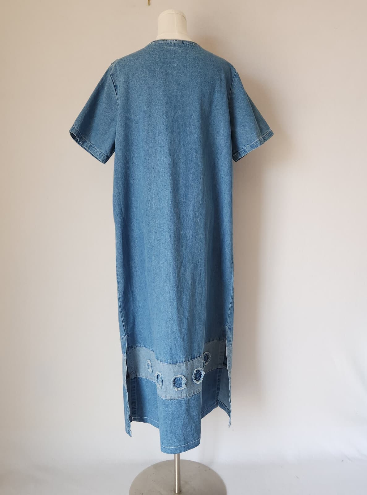 Vintage Draper's & Damon's Fish Appliqué Denim Midi Dress Short Sleeve Cotton L - Thumbnail 6