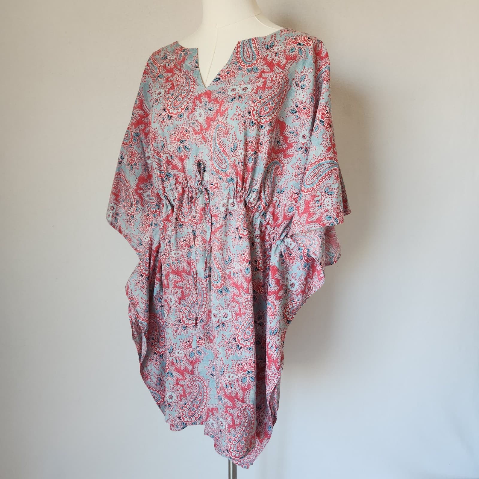 Ralph Lauren Blue Label Paisley Kaftan Kimono Beach Coverup Top Mini Dress Sz.L - Thumbnail 2