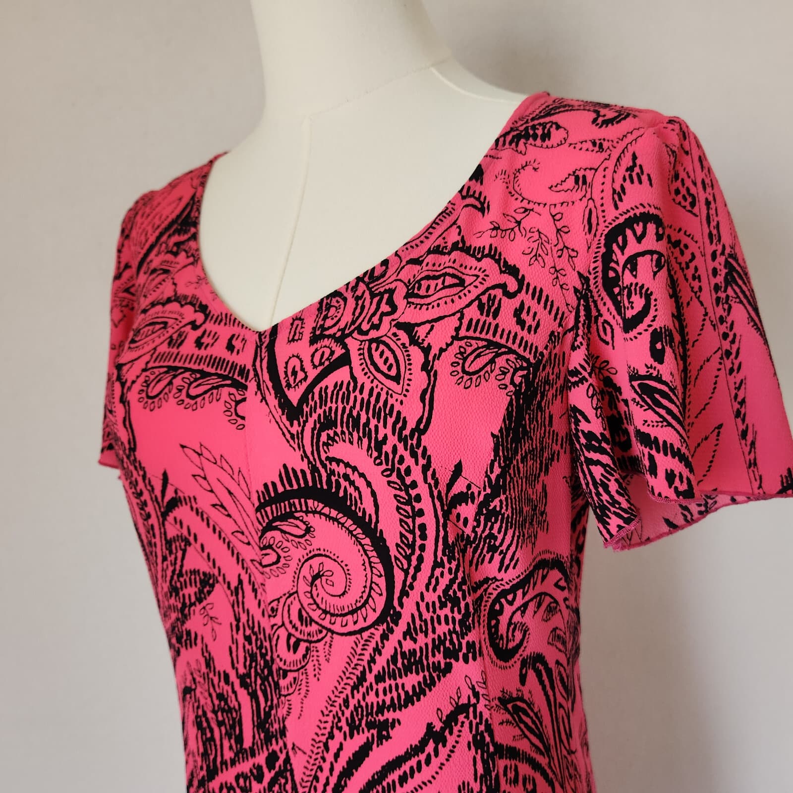 Armani Exchange Paisley Mermaid Hem Mini Dress Short Sleeve Pink Black Women's 6 - Thumbnail 3