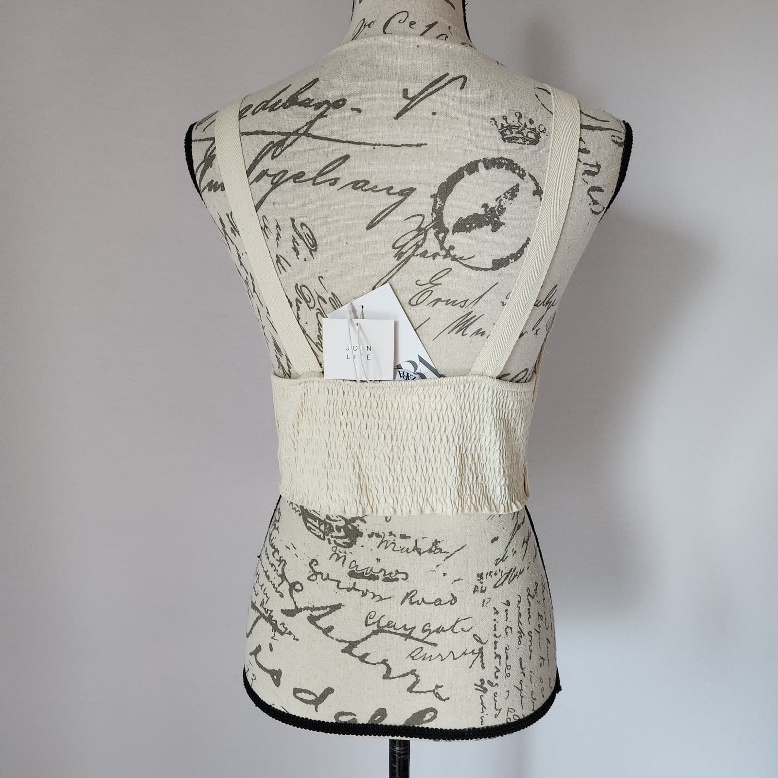 NWT ZARA Swirls Lace Cropped Top Shoulder-Strap Smock-Back Cotton Ivory Women L - Thumbnail 5