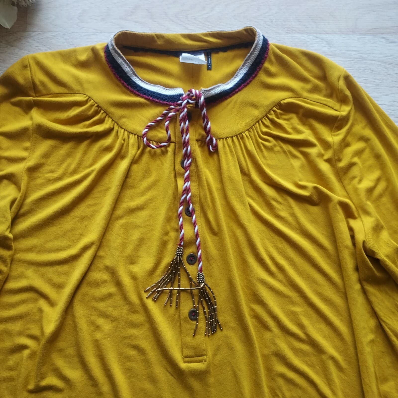 Akemi + Kin Anthropologie Goldie Tunic Top Tassel Long Sleeve Mustard Women Sz.M - Thumbnail 10