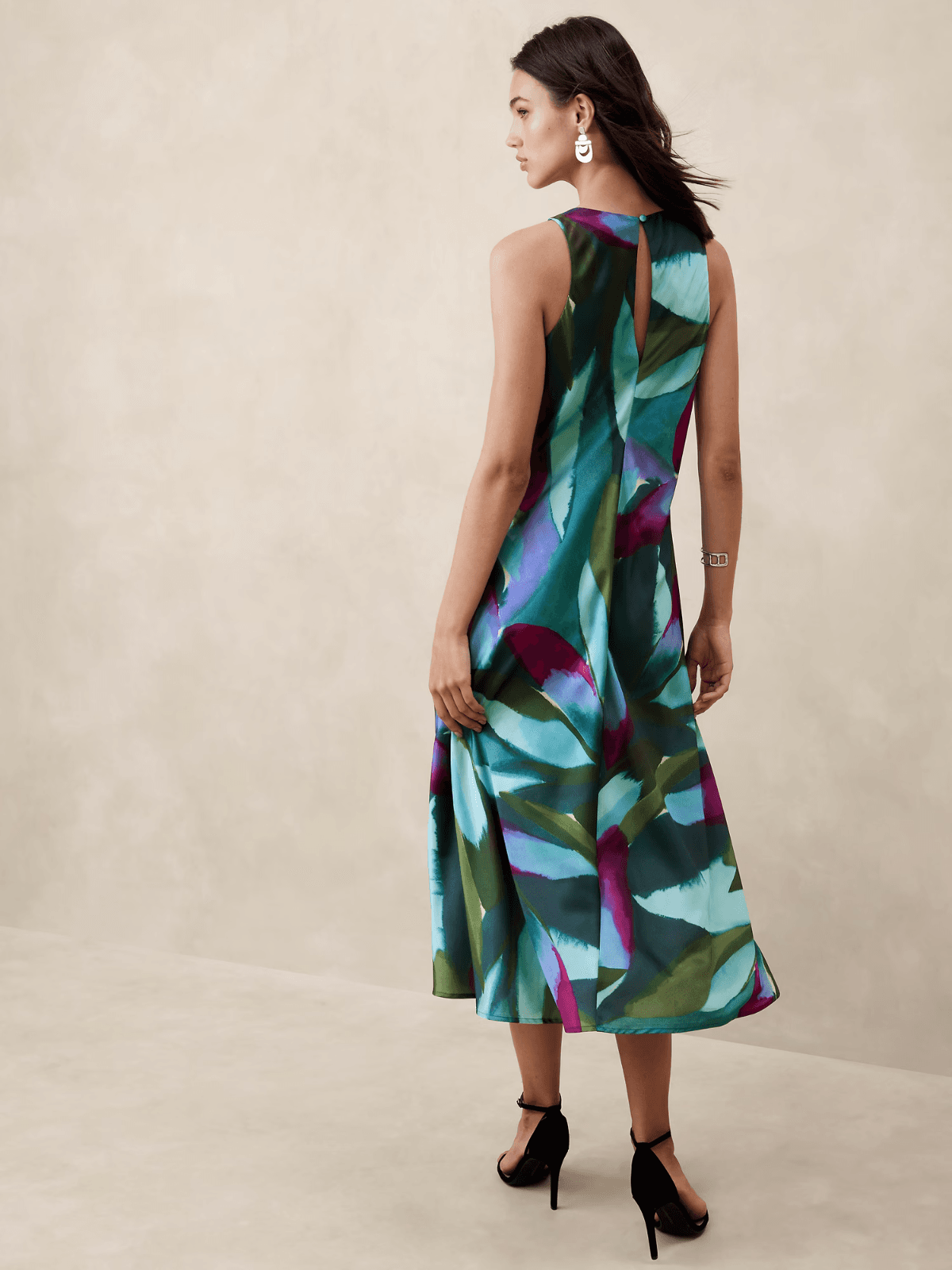 Banana Republic Satin Silky Crepe Midi Shift Dress Sleeveless Teal Peacock Sz.S - Thumbnail 8
