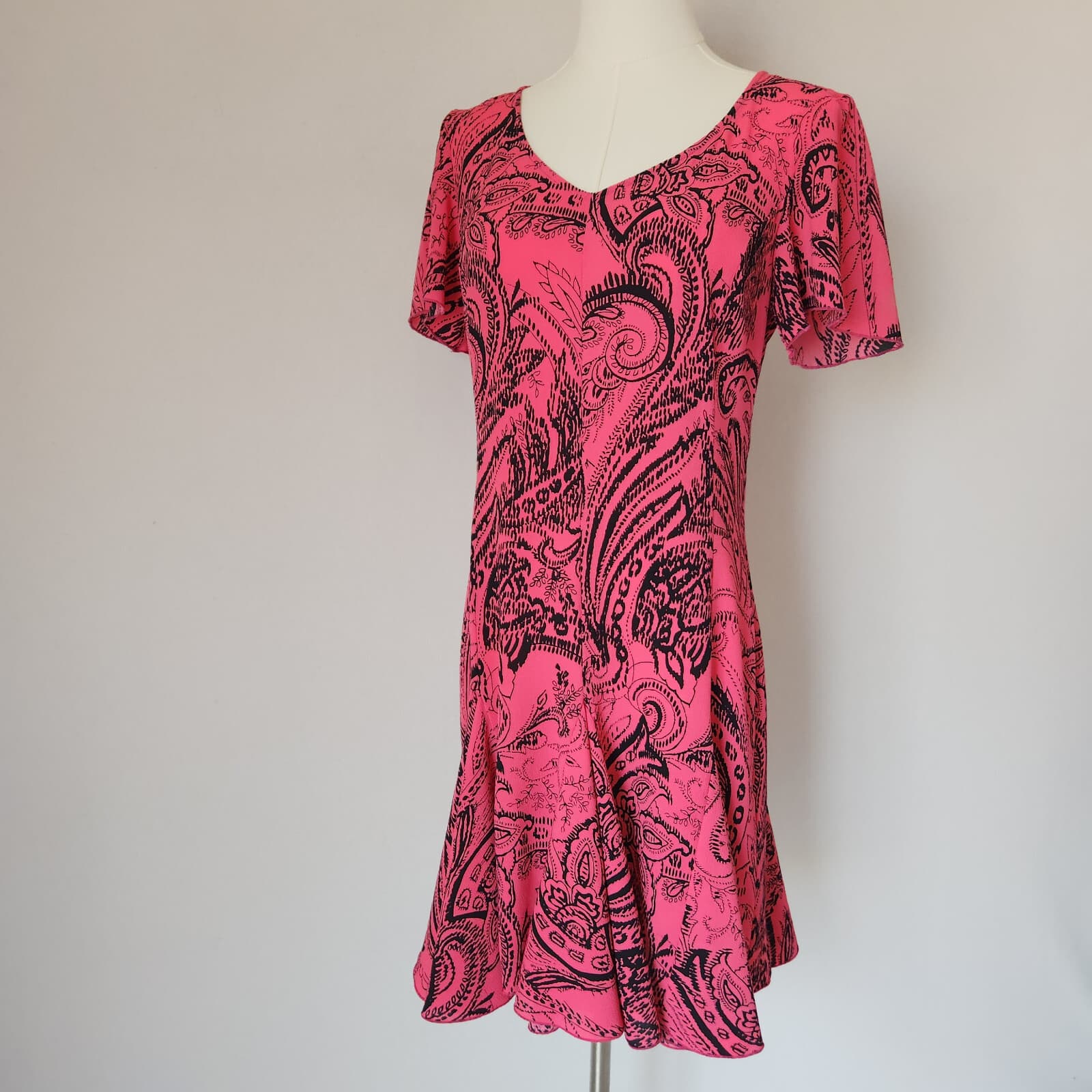 Armani Exchange Paisley Mermaid Hem Mini Dress Short Sleeve Pink Black Women's 6