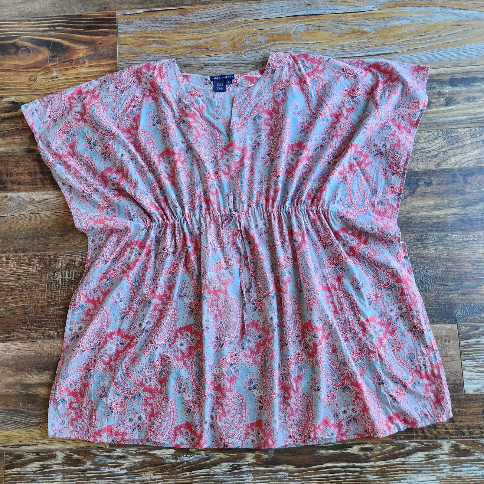 Ralph Lauren Blue Label Paisley Kaftan Kimono Beach Coverup Top Mini Dress Sz.L - Thumbnail 4