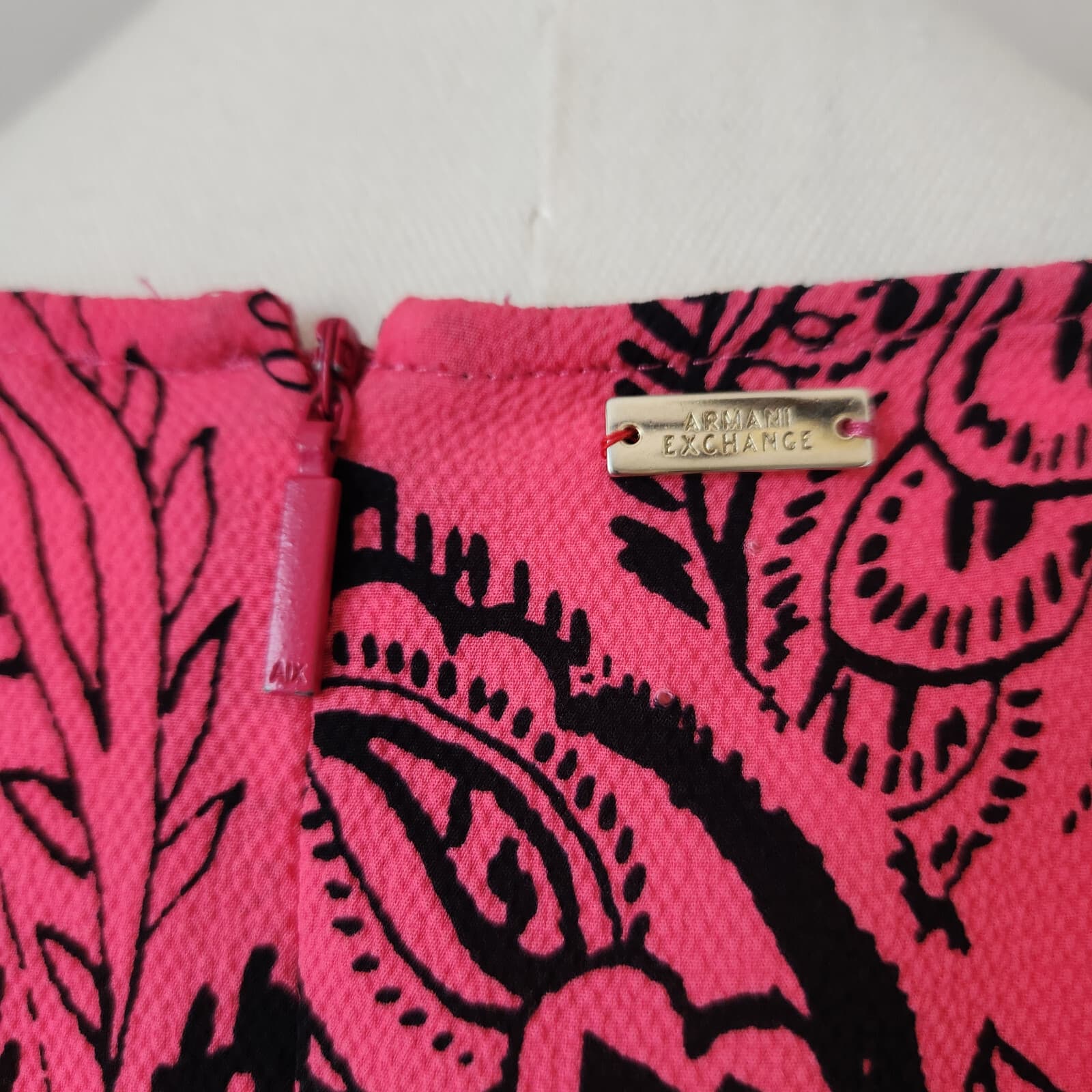 Armani Exchange Paisley Mermaid Hem Mini Dress Short Sleeve Pink Black Women's 6 - Thumbnail 6