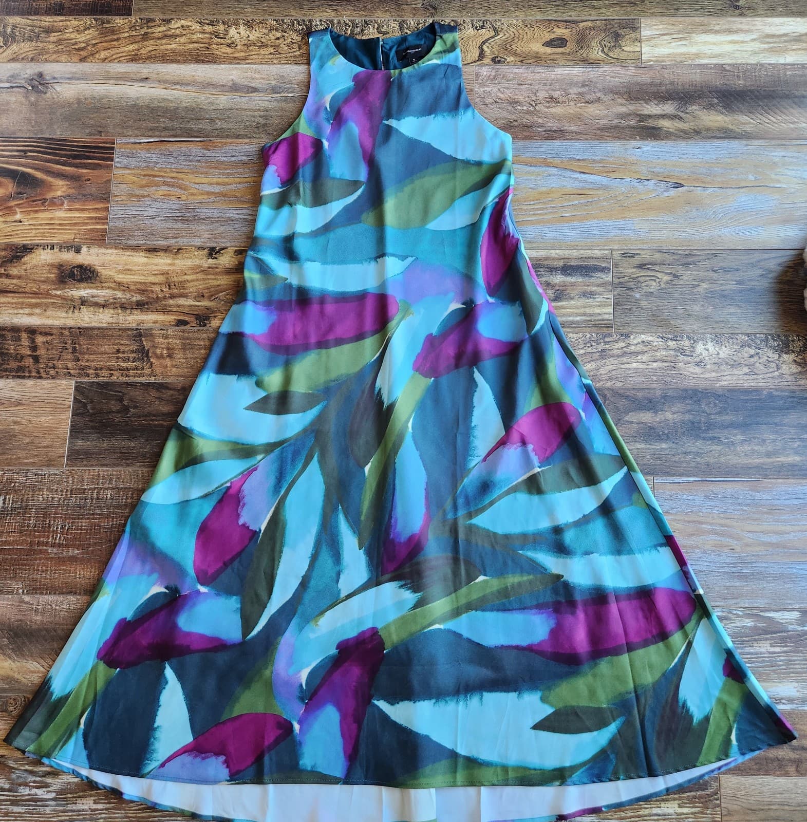 Banana Republic Satin Silky Crepe Midi Shift Dress Sleeveless Teal Peacock Sz.S - Thumbnail 9
