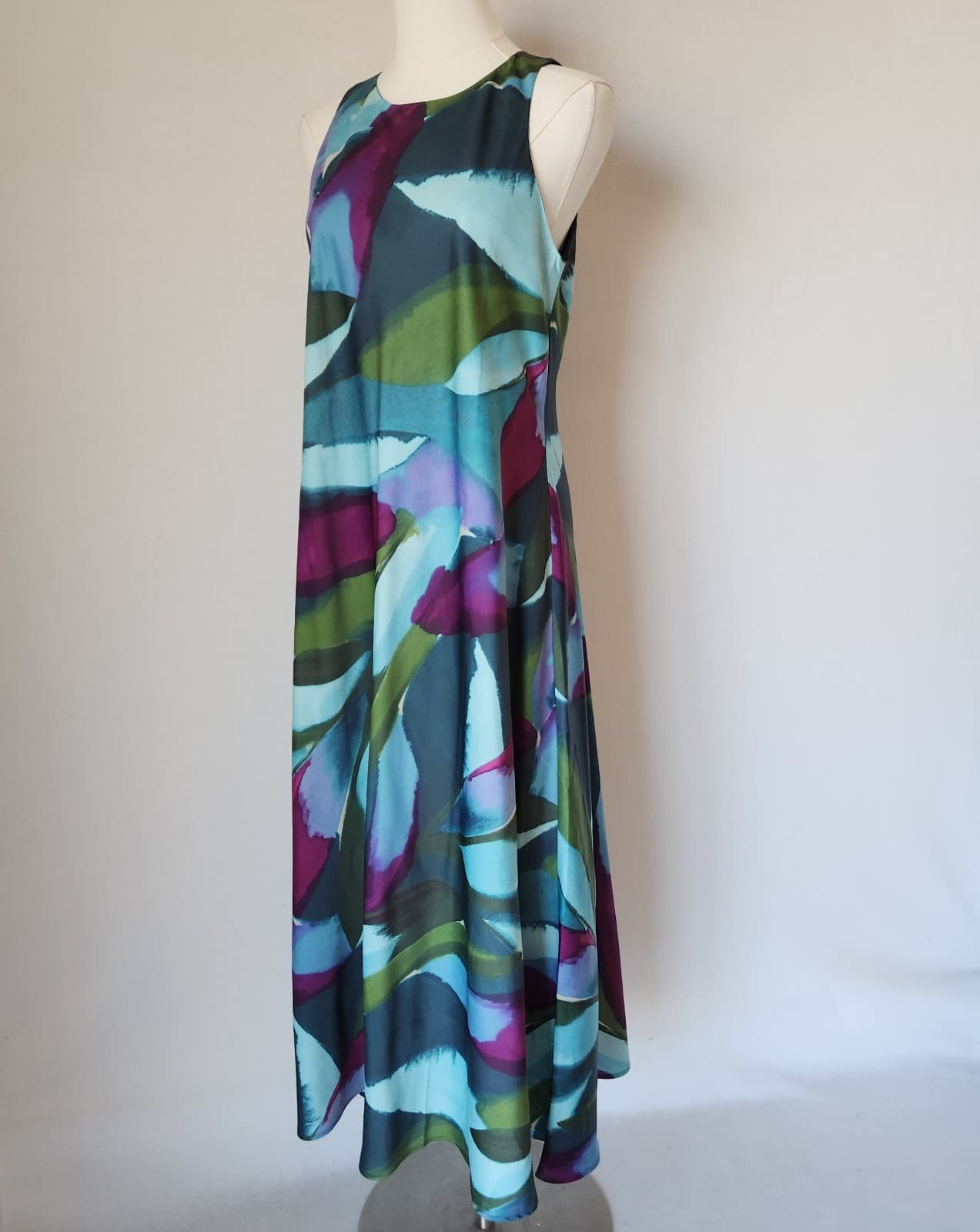 Banana Republic Satin Silky Crepe Midi Shift Dress Sleeveless Teal Peacock Sz.S - Thumbnail 3