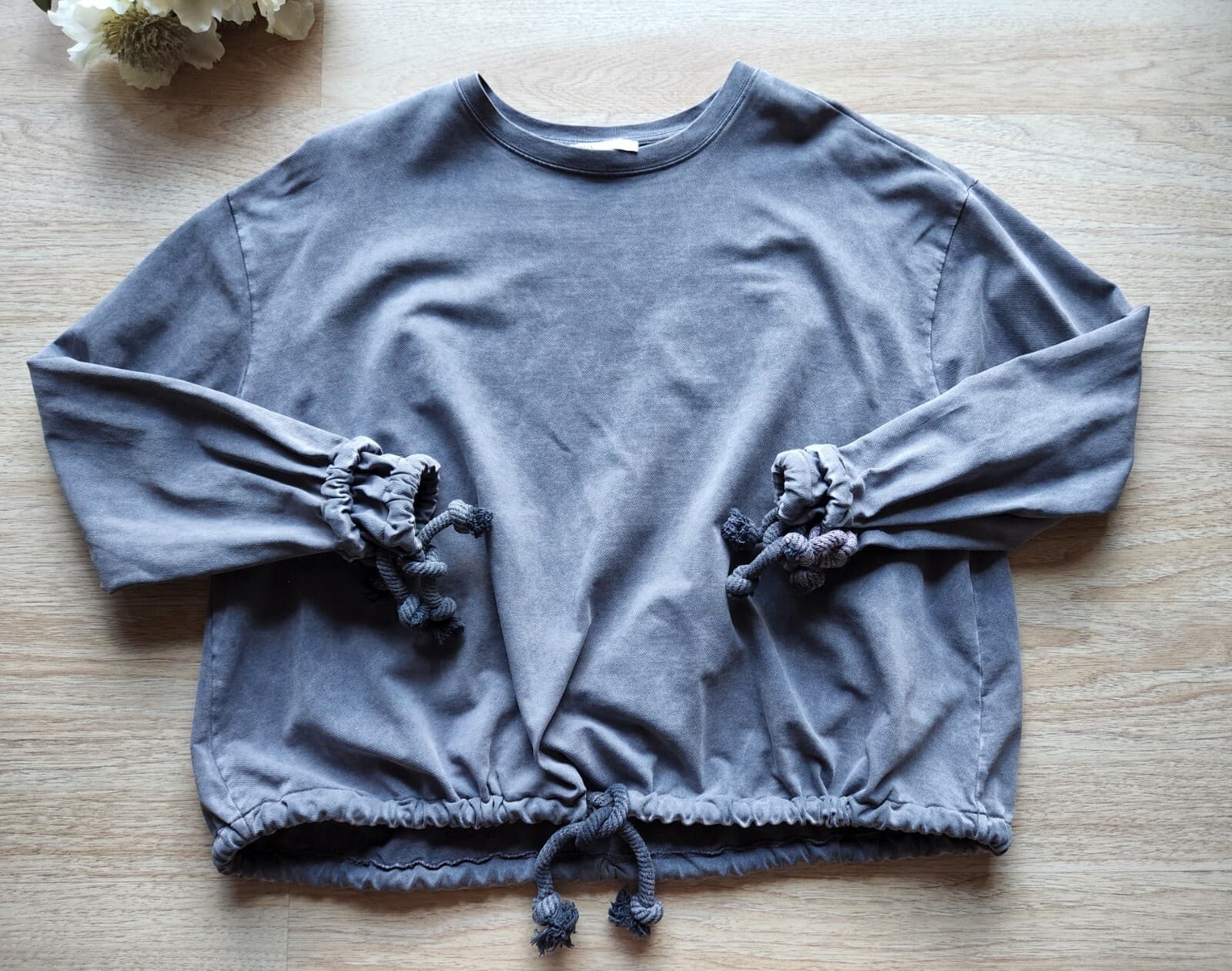 ZARA Drawstring Sweatshirt Pullover Long Sleeve Grey Women Sz.Meduim - Thumbnail 5