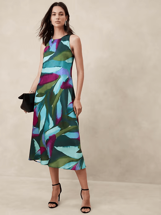 Banana Republic Satin Silky Crepe Midi Shift Dress Sleeveless Teal Peacock Sz.S - Thumbnail 2