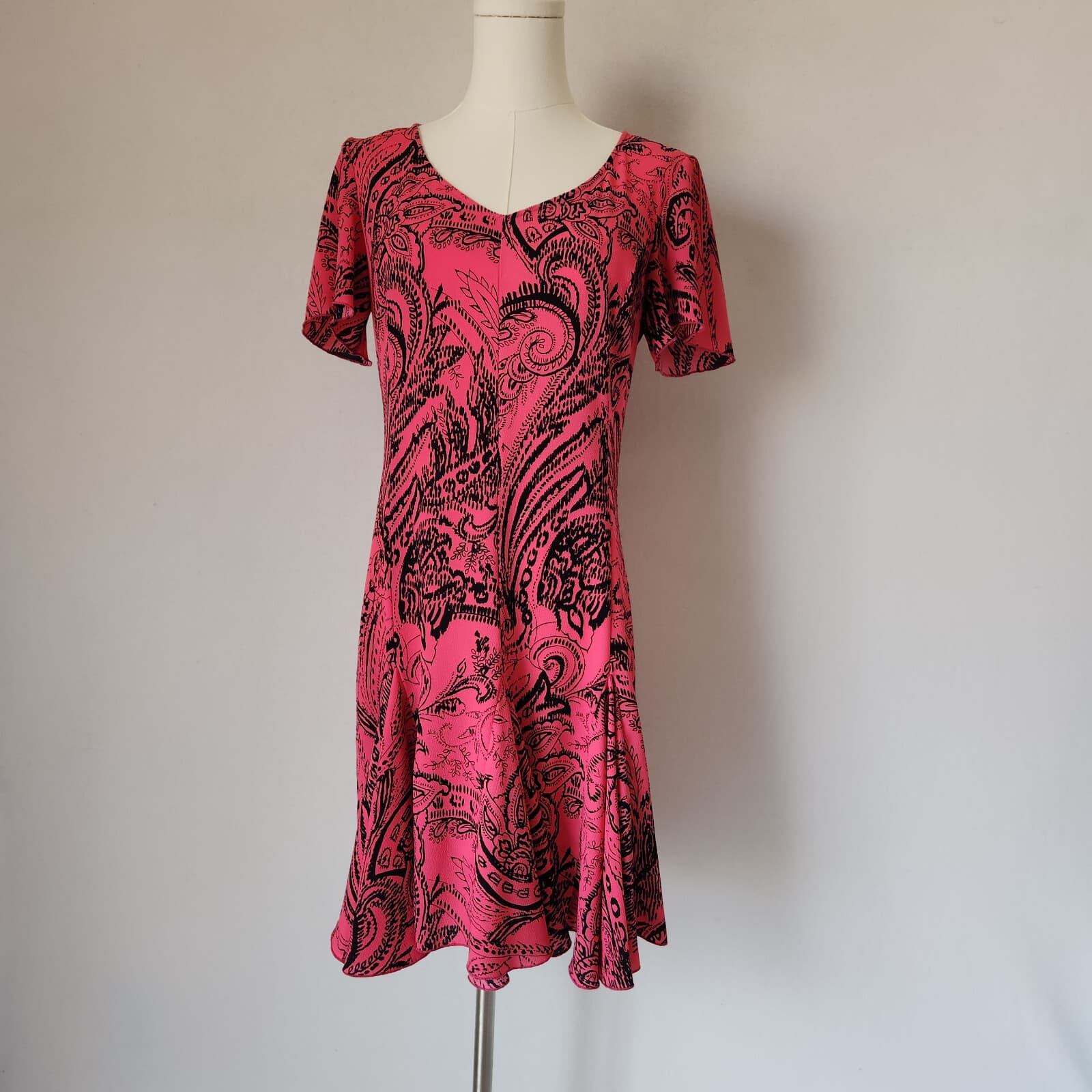 Armani Exchange Paisley Mermaid Hem Mini Dress Short Sleeve Pink Black Women's 6 - Thumbnail 2