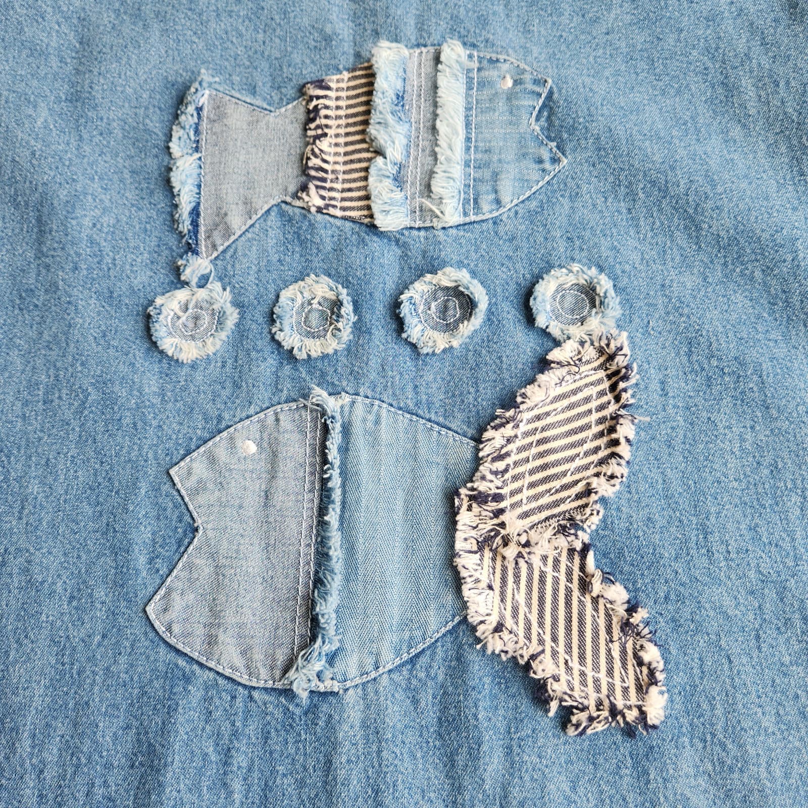 Vintage Draper's & Damon's Fish Appliqué Denim Midi Dress Short Sleeve Cotton L - Thumbnail 9
