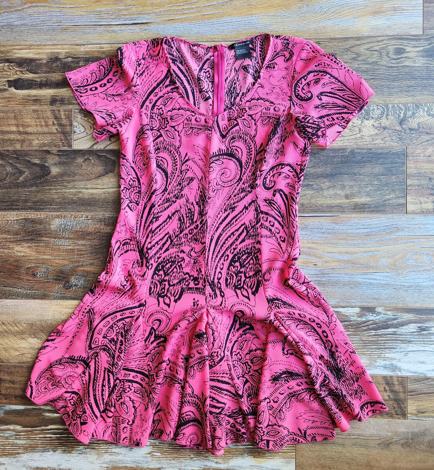 Armani Exchange Paisley Mermaid Hem Mini Dress Short Sleeve Pink Black Women's 6 - Thumbnail 7