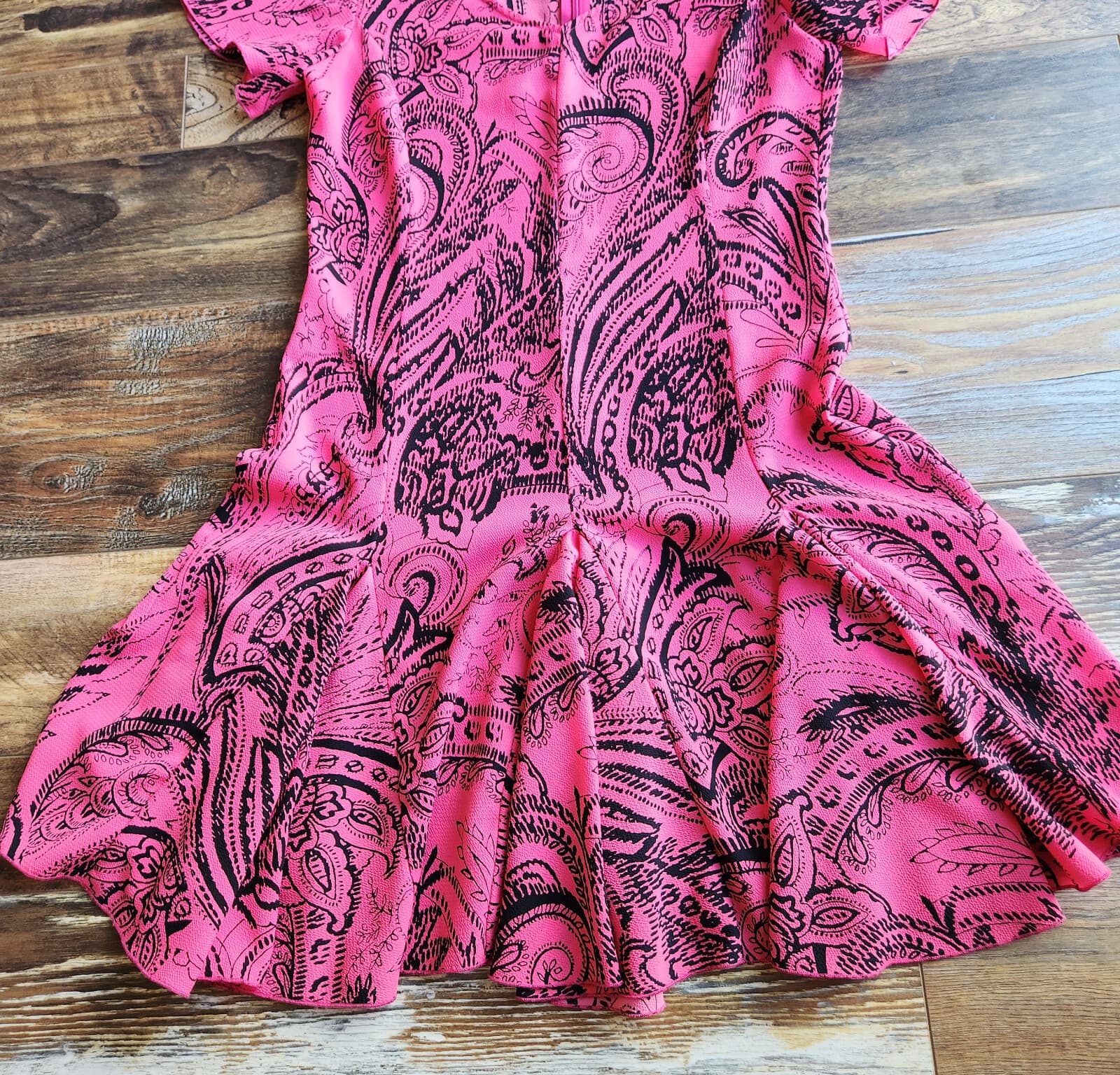 Armani Exchange Paisley Mermaid Hem Mini Dress Short Sleeve Pink Black Women's 6 - Thumbnail 8