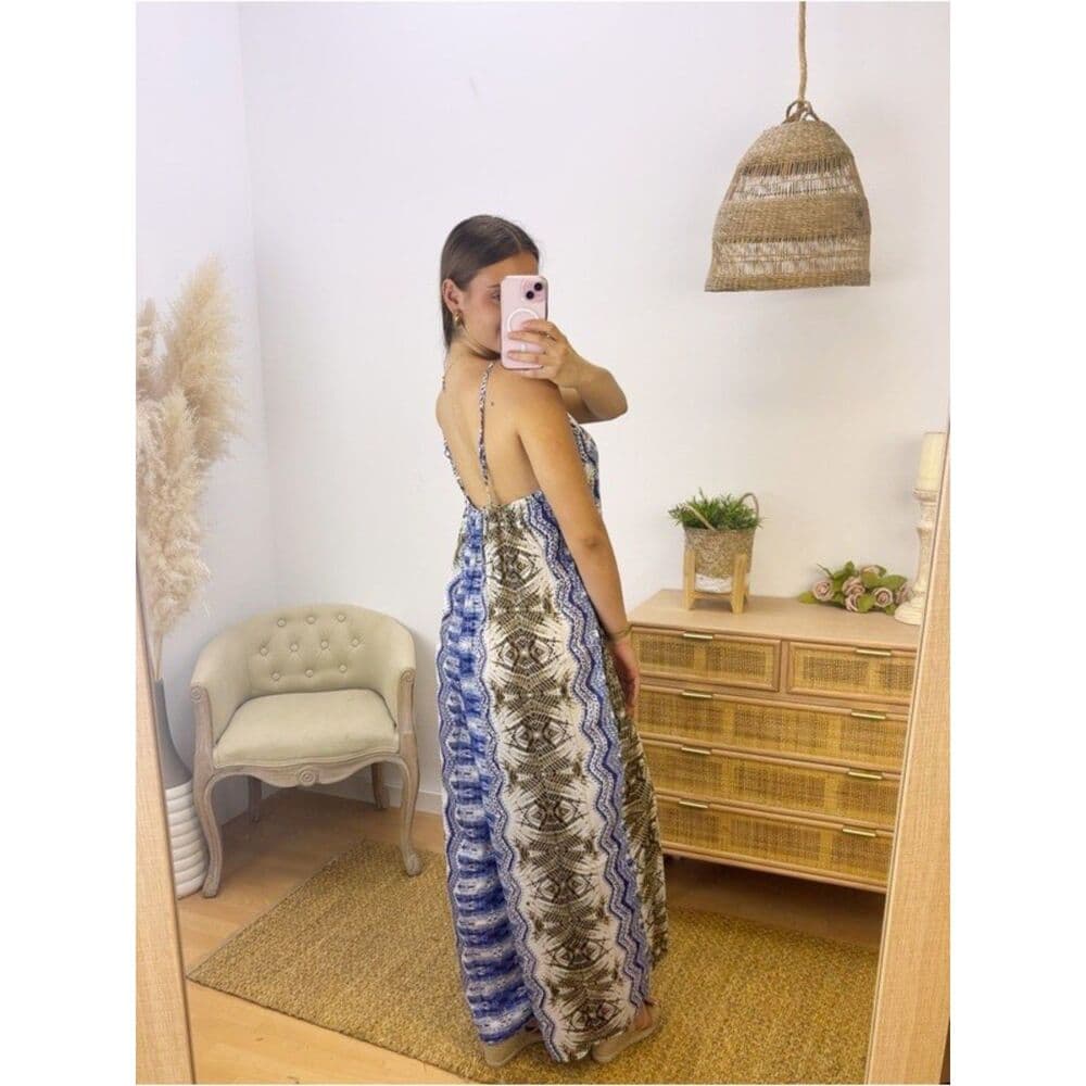 Blue Tie-Dye Boho Wide-Leg Jumpsuit - Thumbnail 2