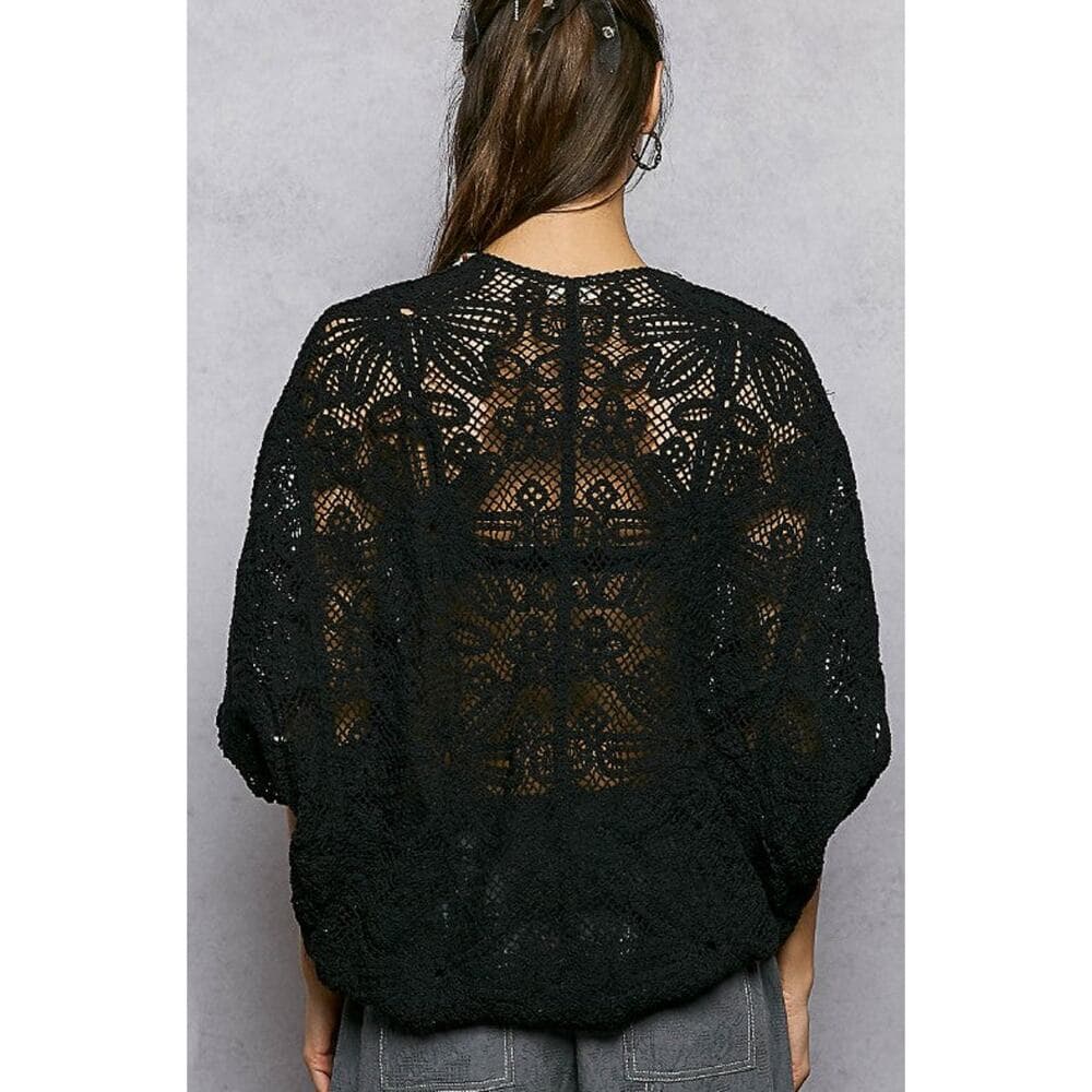 POL Elegant Crochet Cardigan - Black - Thumbnail 2
