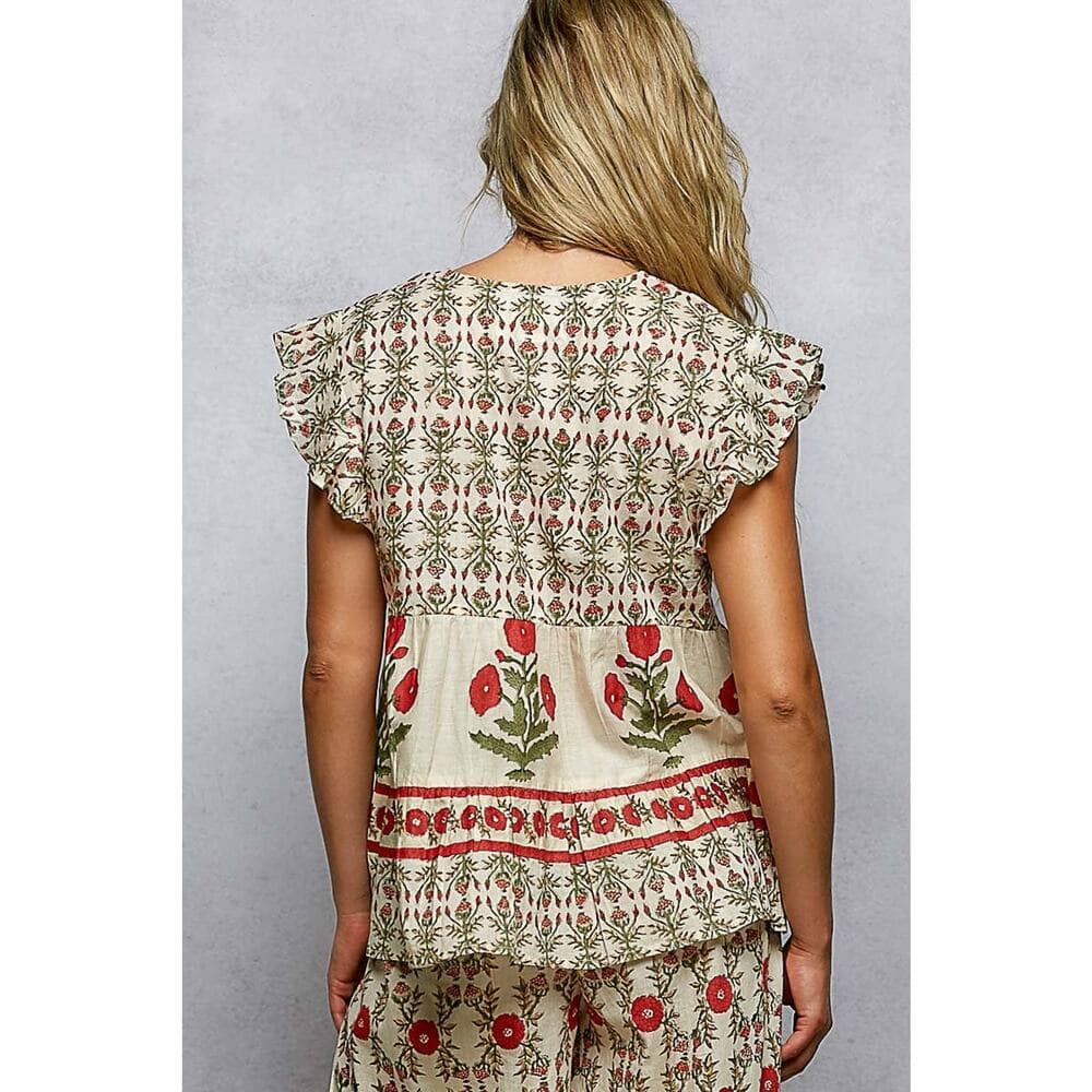 POL Floral Pattern Ruffle Sleeve Top - Thumbnail 4