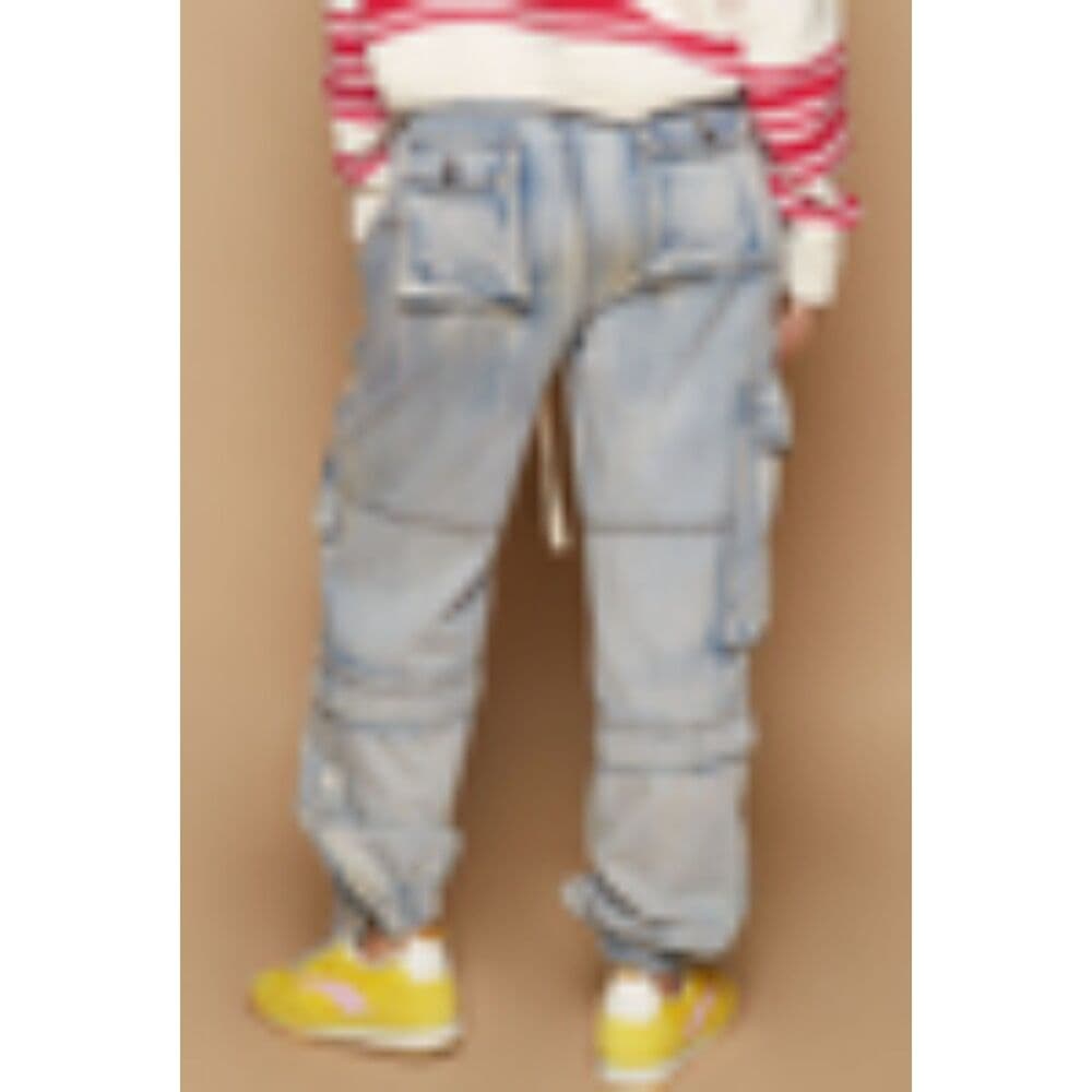 Multi Cargo Pocket Drawstring Waist Baggy Denim Joggers - NEW RELEASE - Thumbnail 2