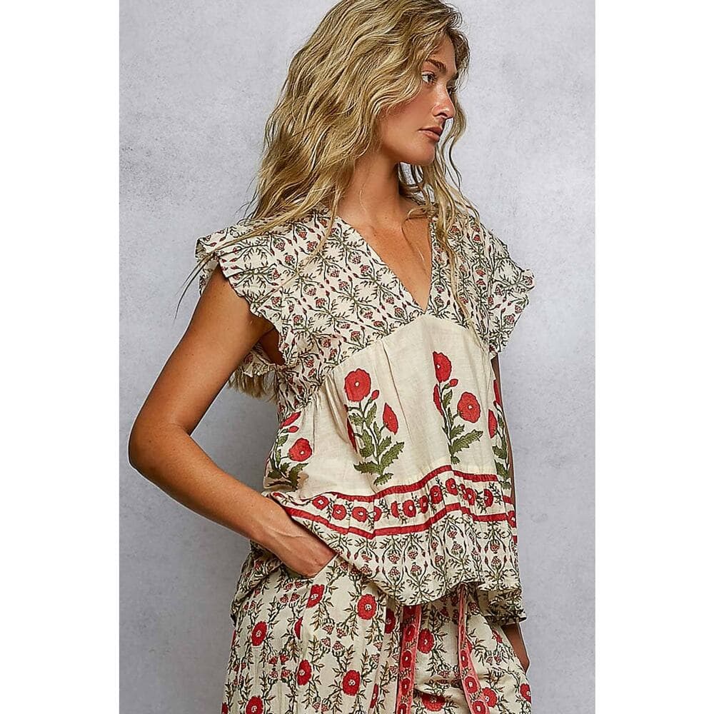 POL Floral Pattern Ruffle Sleeve Top - Thumbnail 3