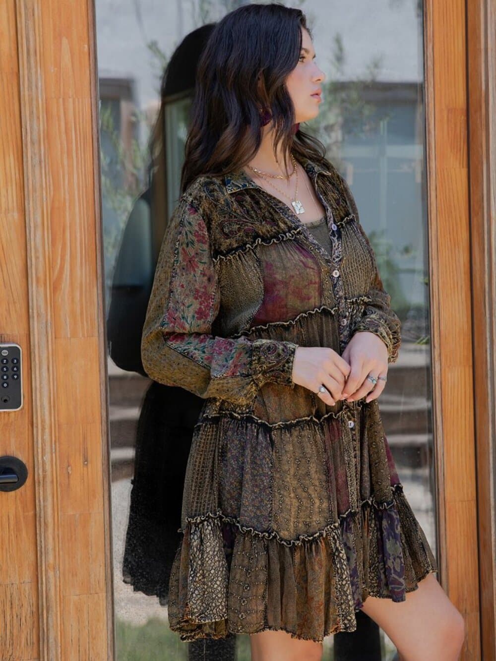 Artisan Embroidered Jhabla Shirt Dress in Mixed Motifs - Thumbnail 2