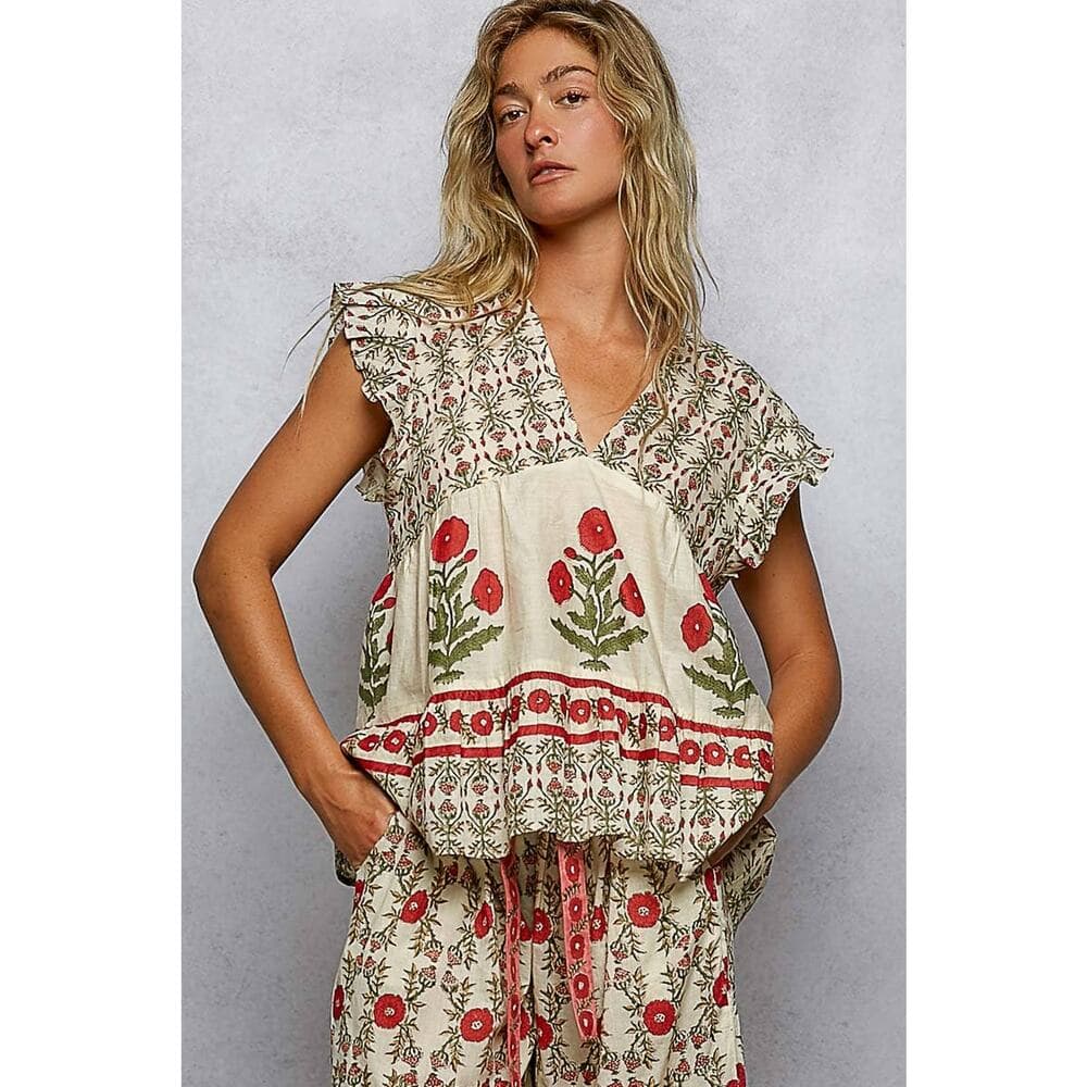 POL Floral Pattern Ruffle Sleeve Top - Thumbnail 2