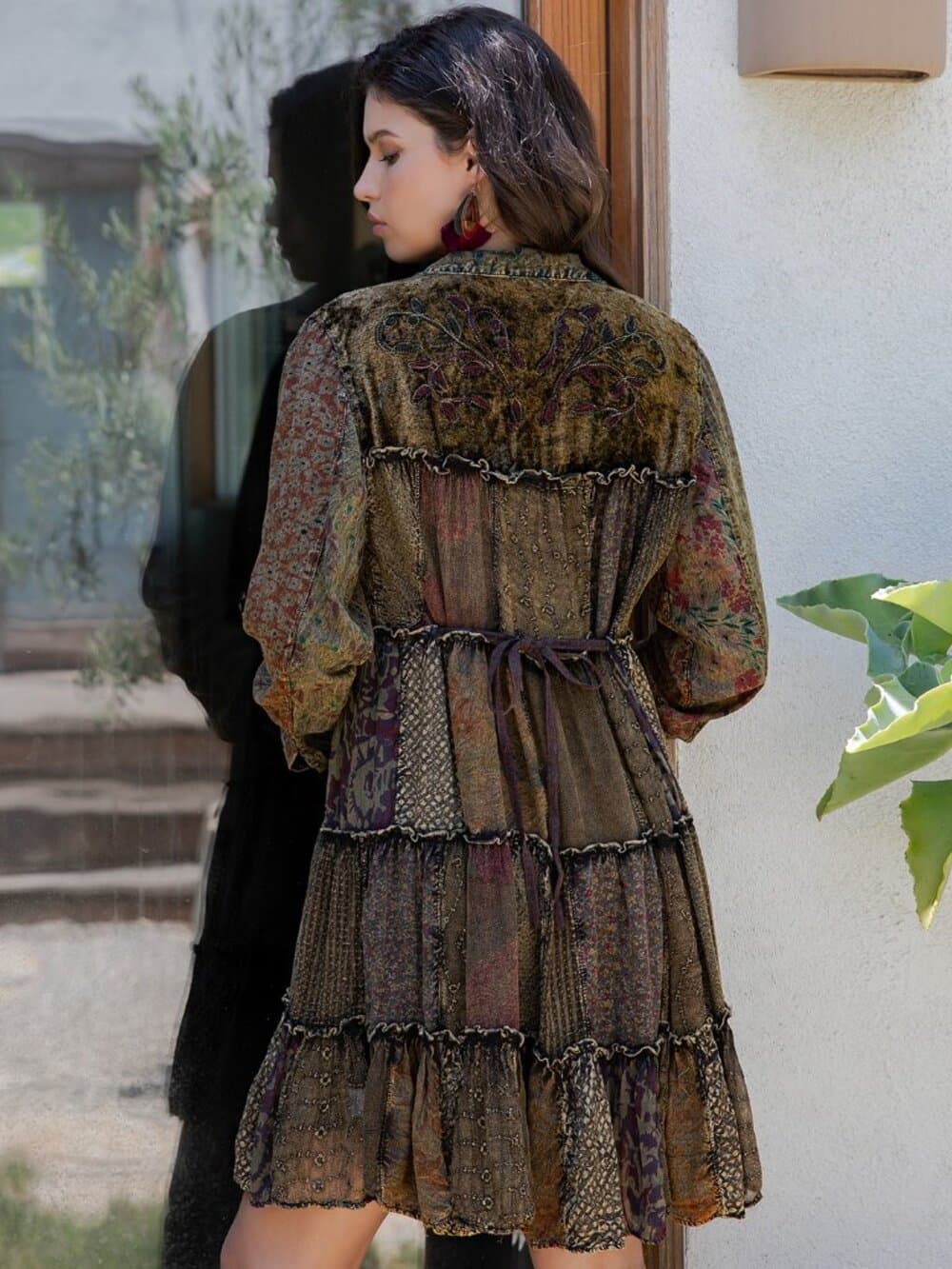 Artisan Embroidered Jhabla Shirt Dress in Mixed Motifs - Thumbnail 3